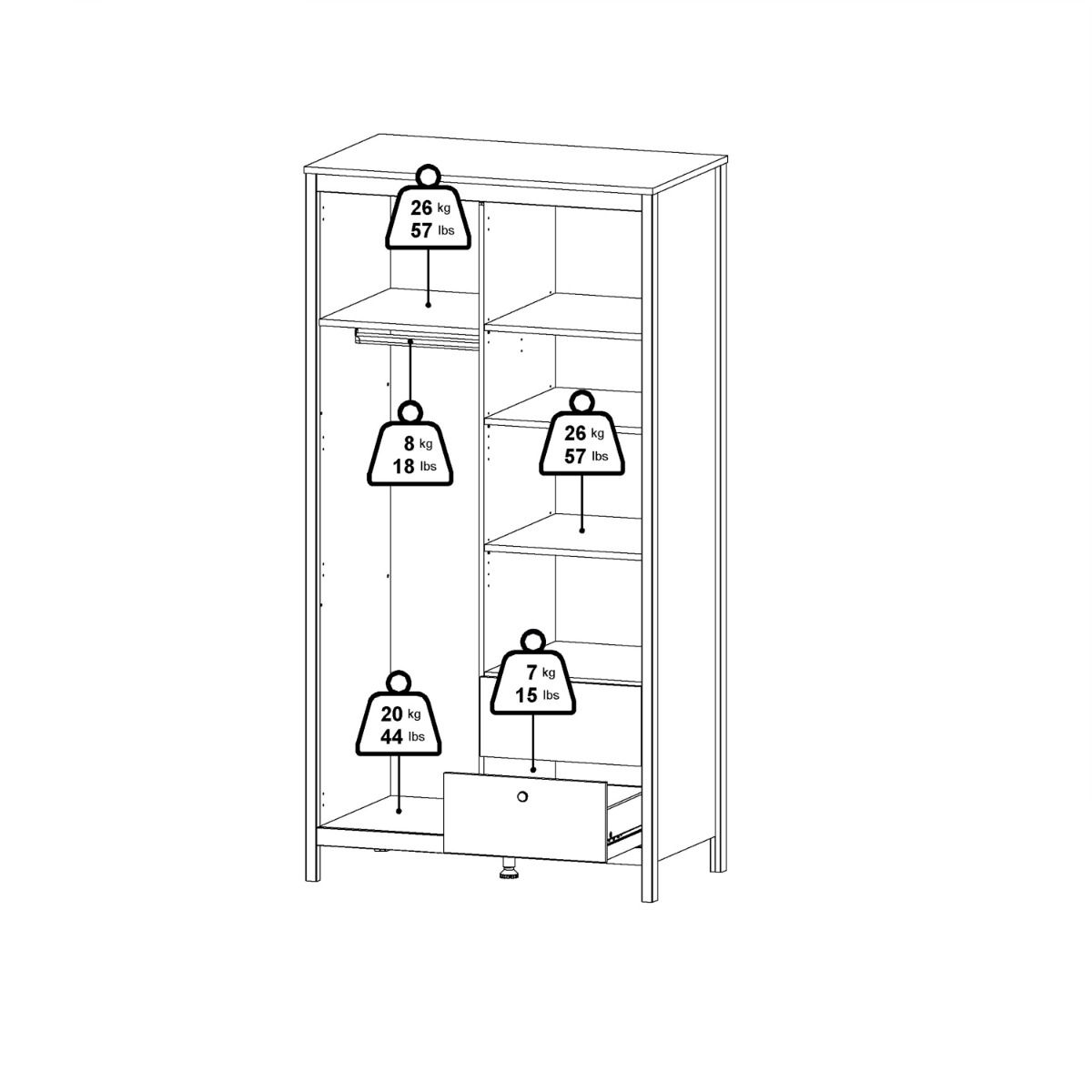 Barcelona Wardrobe with 1 Door 1 Mirror Door 2 Drawers