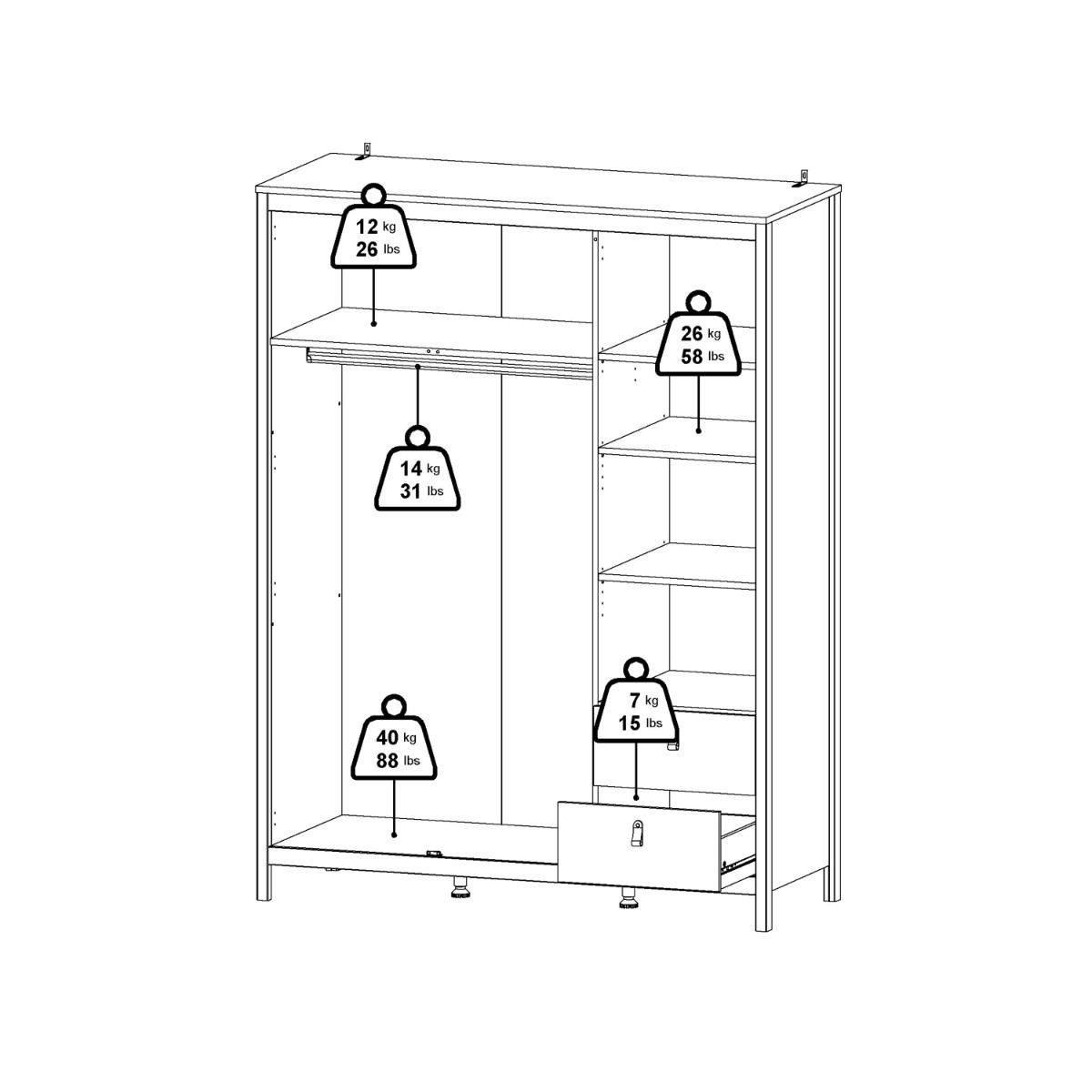Barcelona Wardrobe with 2 Doors 1 Mirror Door 2 Drawers
