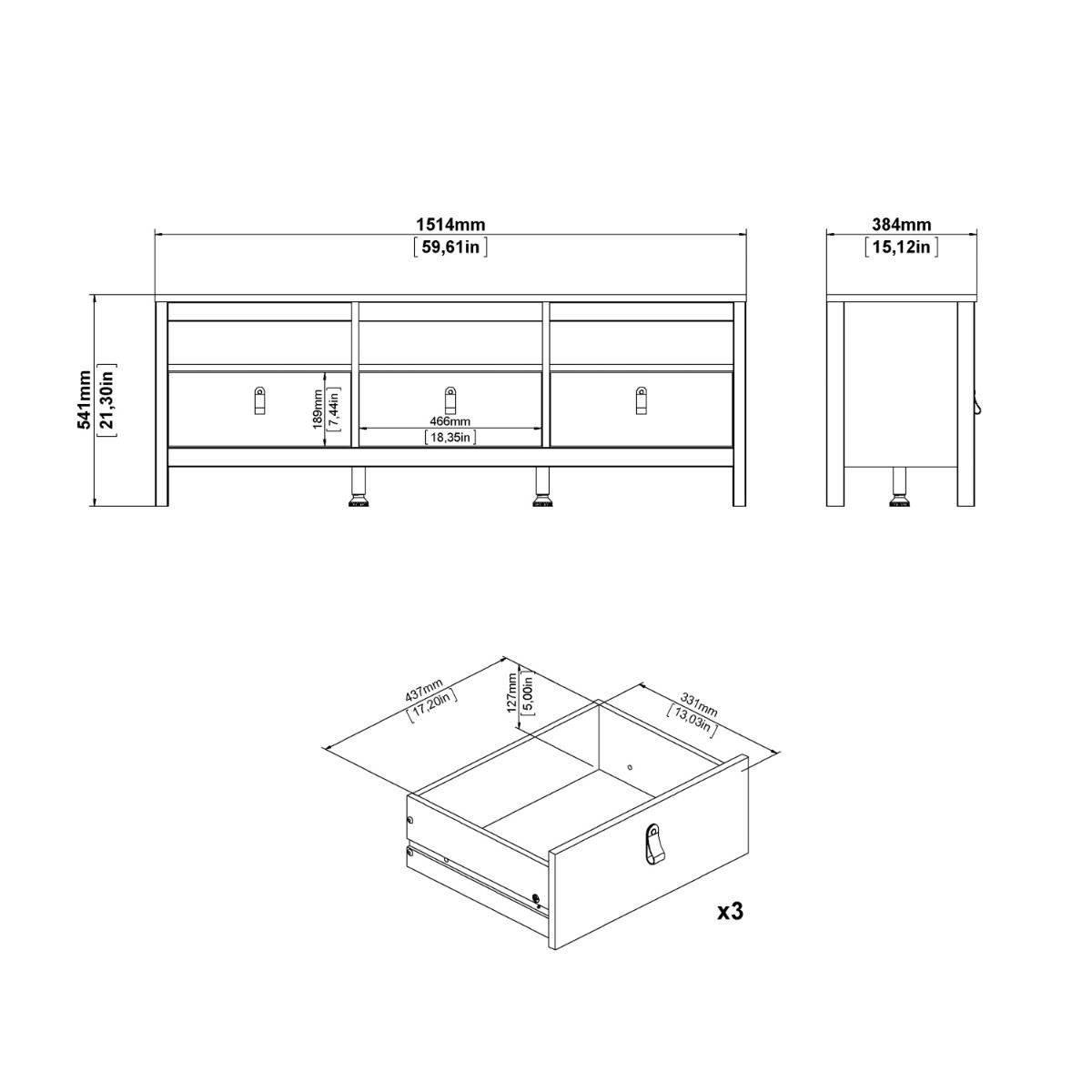 Barcelona TV Unit 3 Drawers