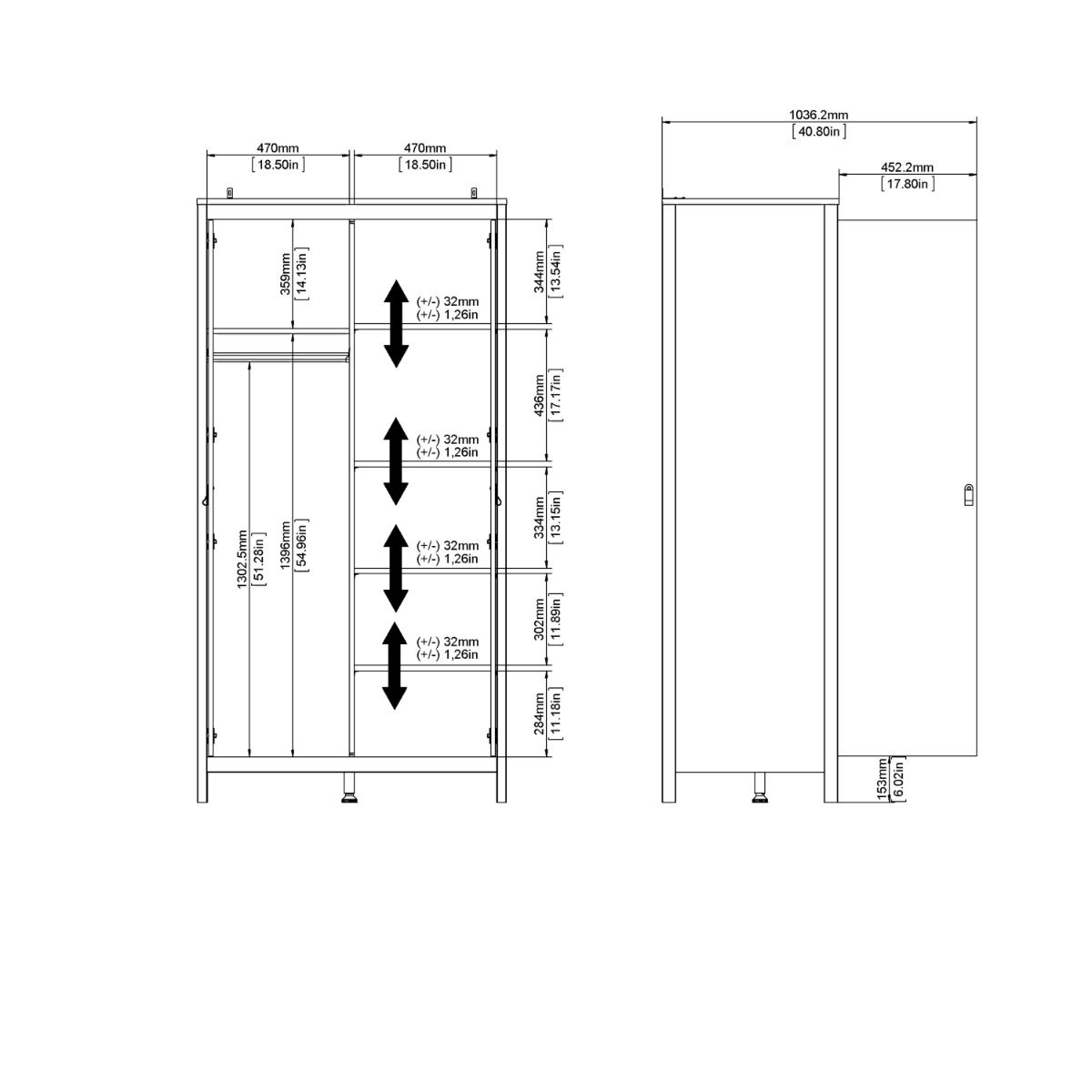 Barcelona Wardrobe with 2 Doors