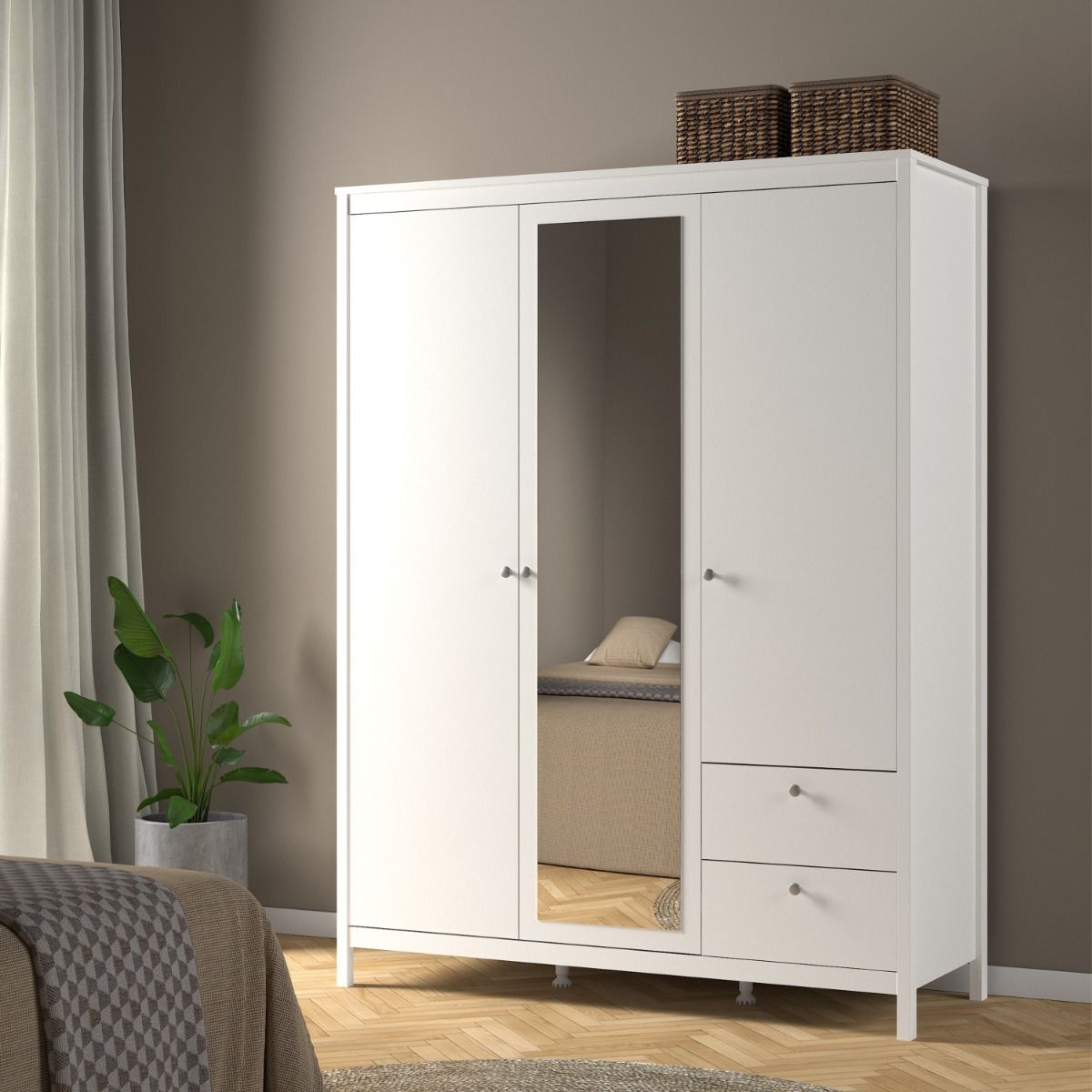 Madrid Wardrobe with 2 Doors 1 Mirror Door 2 Drawers