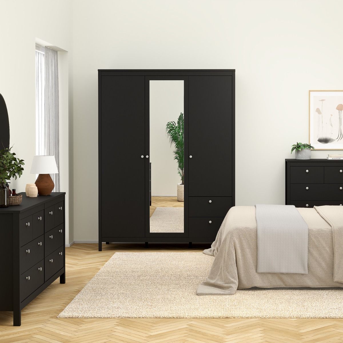 Madrid Wardrobe with 2 Doors 1 Mirror Door 2 Drawers