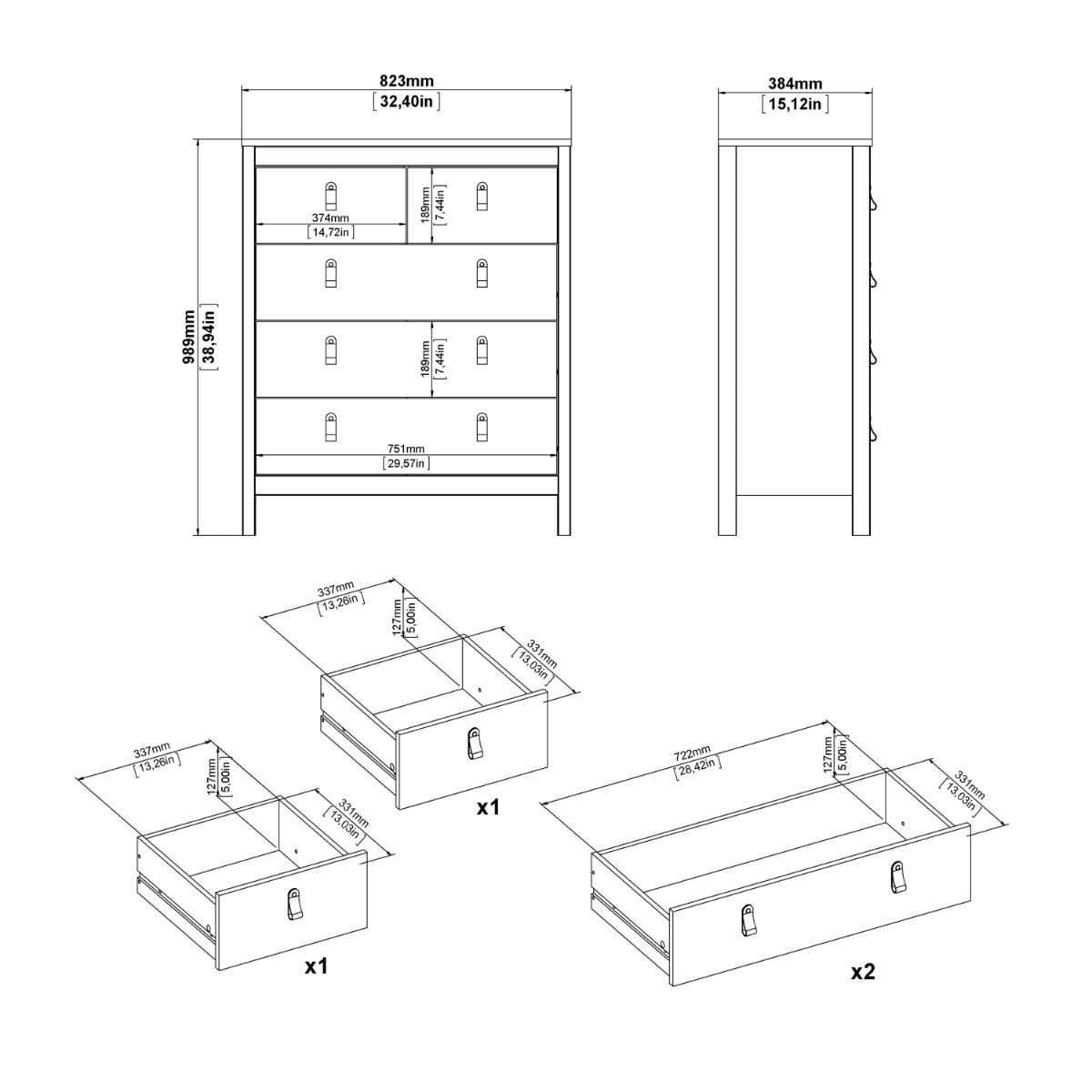 Madrid Chest 3+2 Drawers