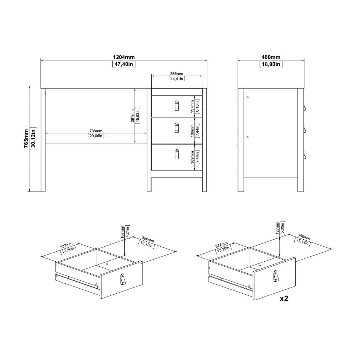 Madrid Desk 3 Drawers