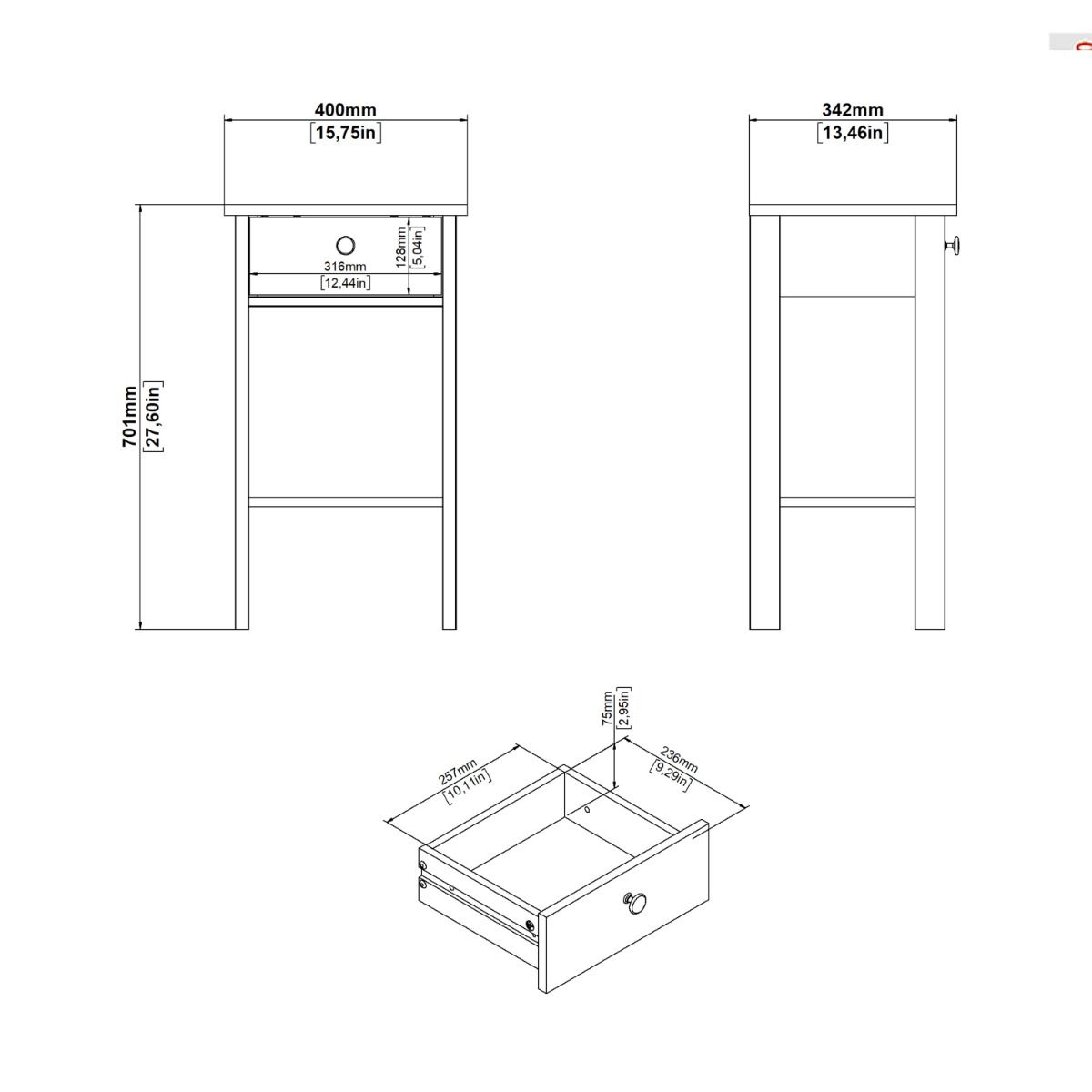 Madrid Bedside Table with 1 Drawer