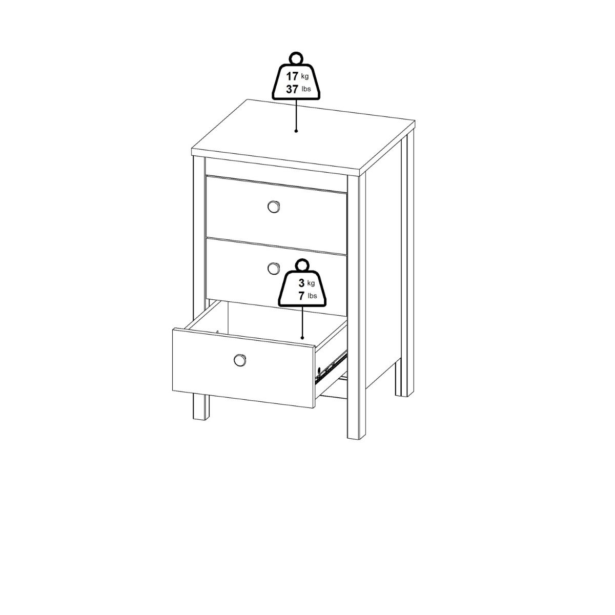 Madrid Bedside Table 3 Drawers