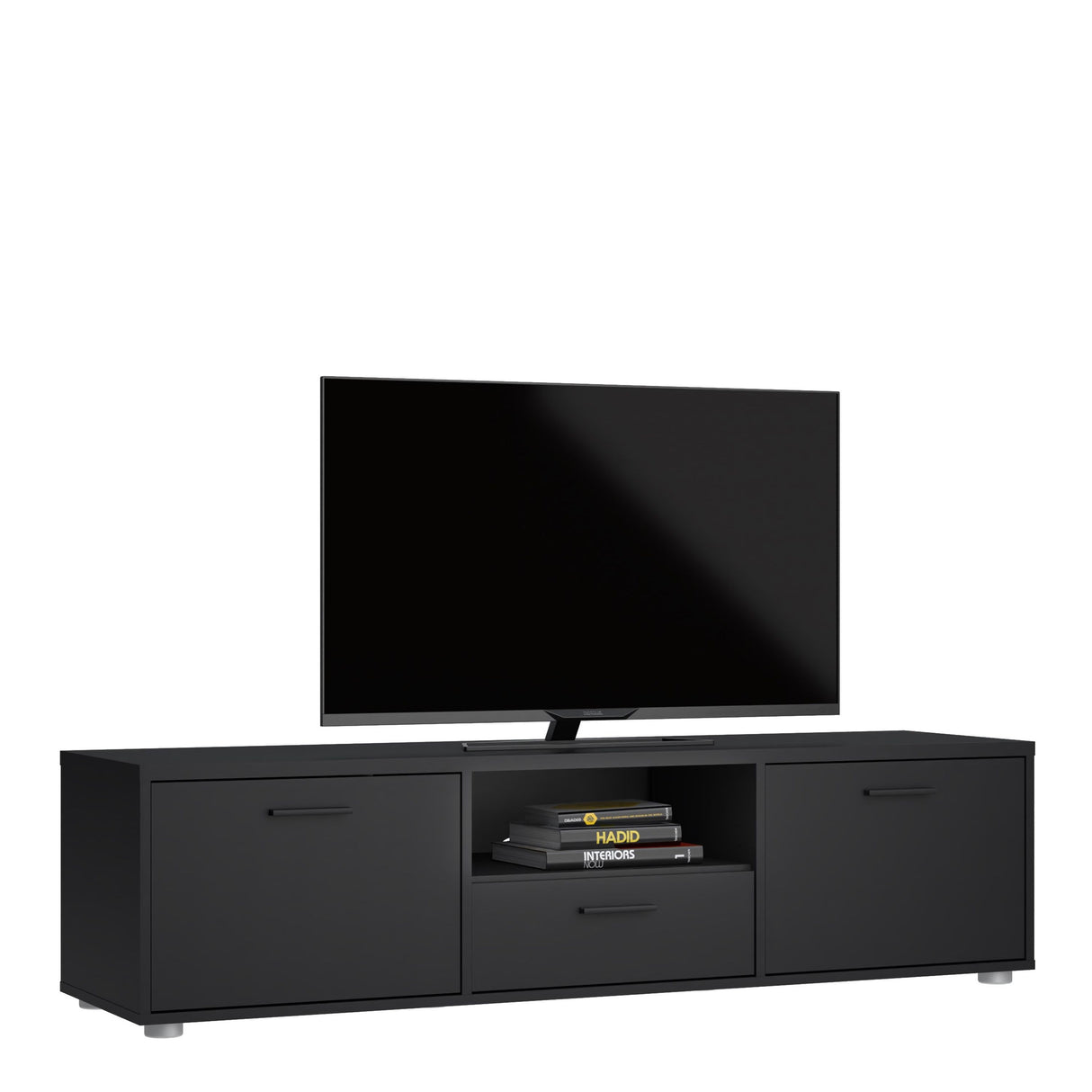 Media TV Unit with 2 Doors and 1 Drawer in Black (147cm)