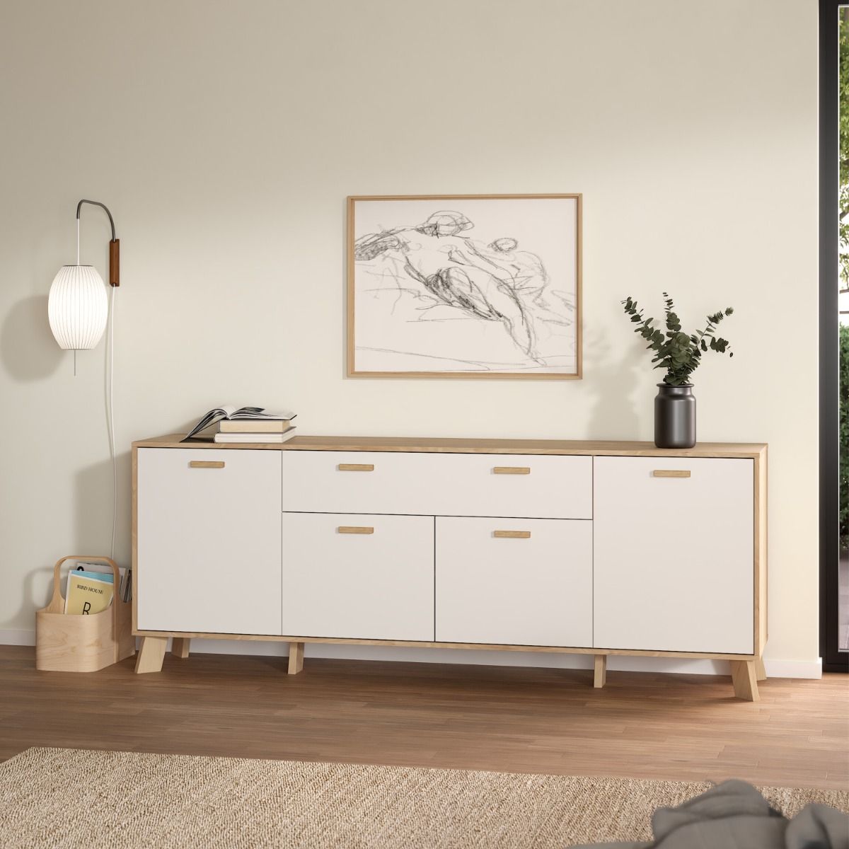 Ikast Sideboard 4 Doors 1 Drawer in Jackson Hickory and White