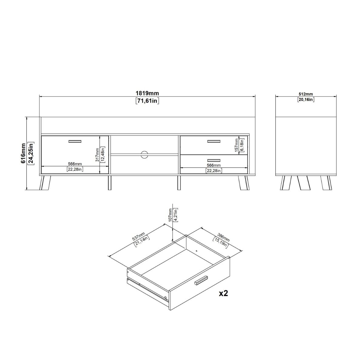 Ikast TV Unit 1 Door 2 Drawers in Jackson Hickory and White