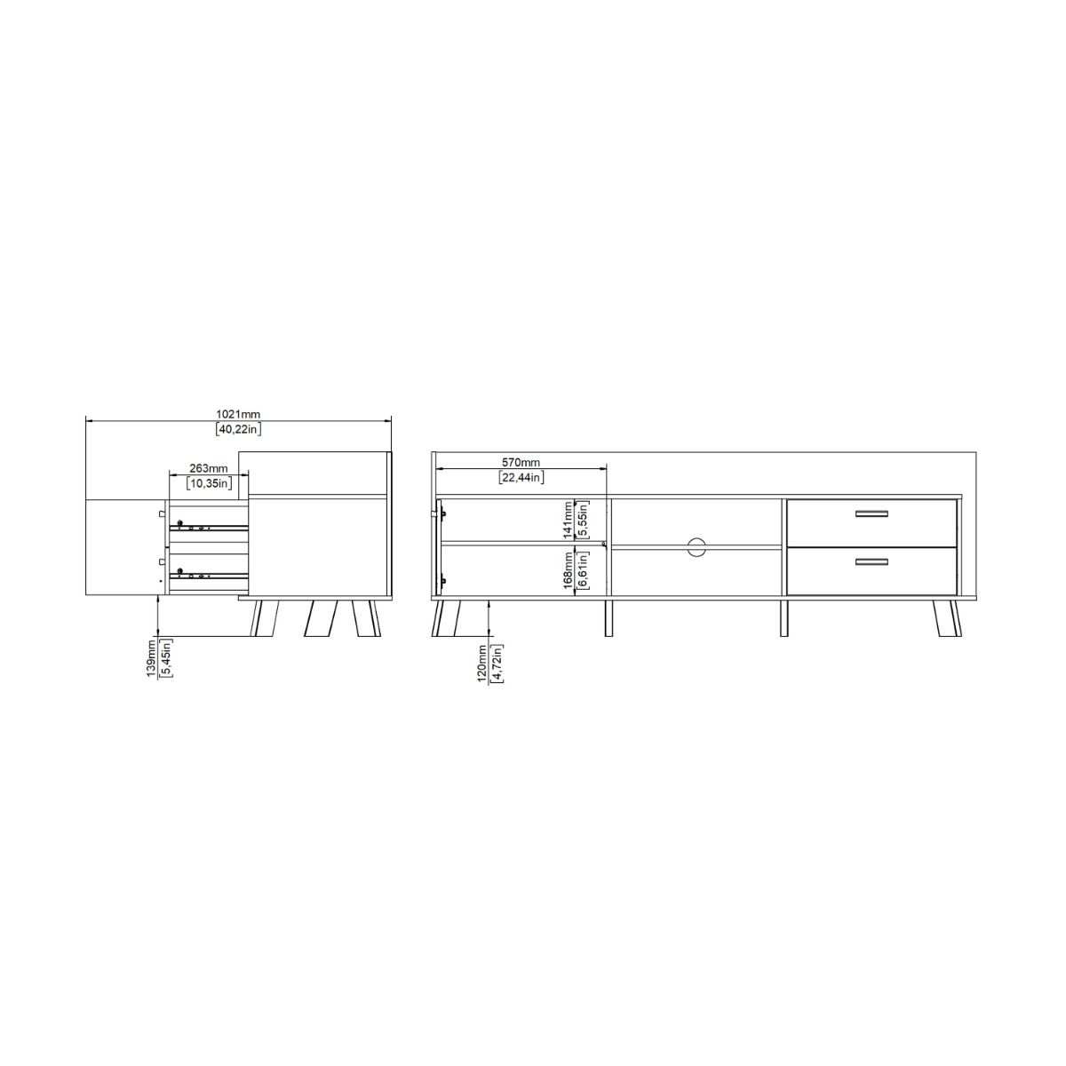 Ikast TV Unit 1 Door 2 Drawers in Jackson Hickory and White