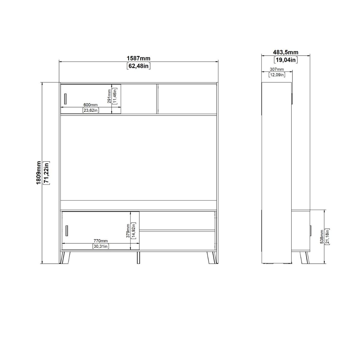 Ikast TV Wall Unit 2 Sliding Doors in Jackson Hickory and White