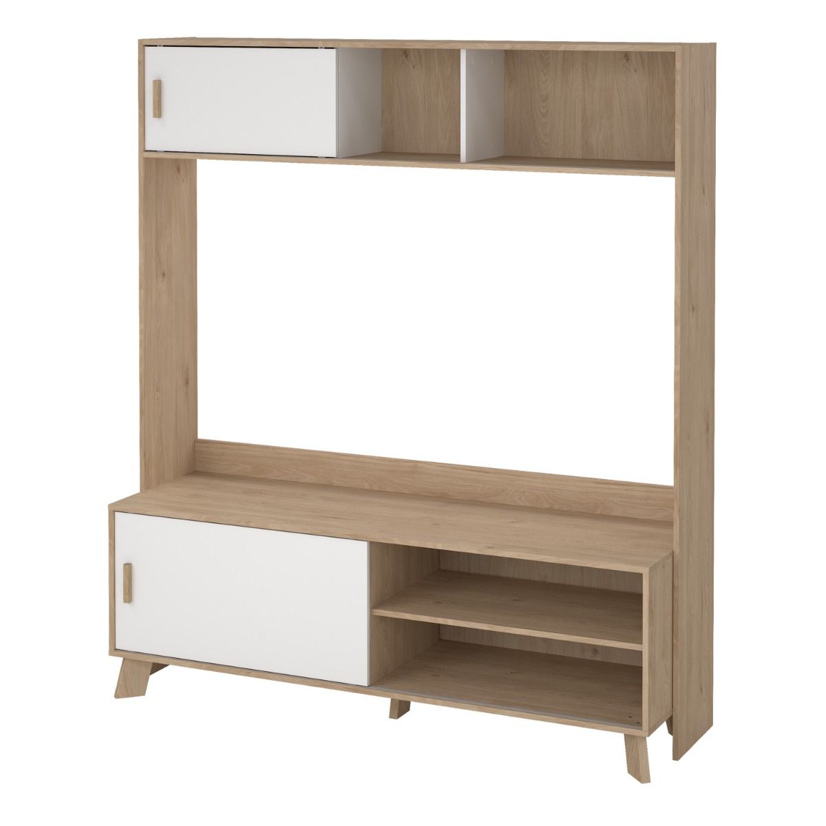 Ikast TV Wall Unit 2 Sliding Doors in Jackson Hickory and White