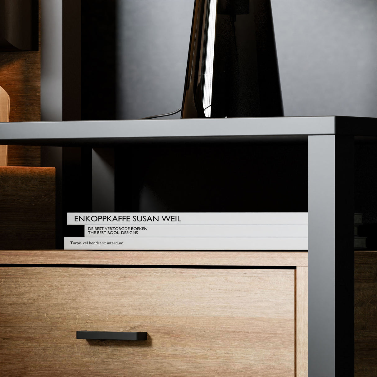 High Rock Bedside in Matt Black/Riviera Brown