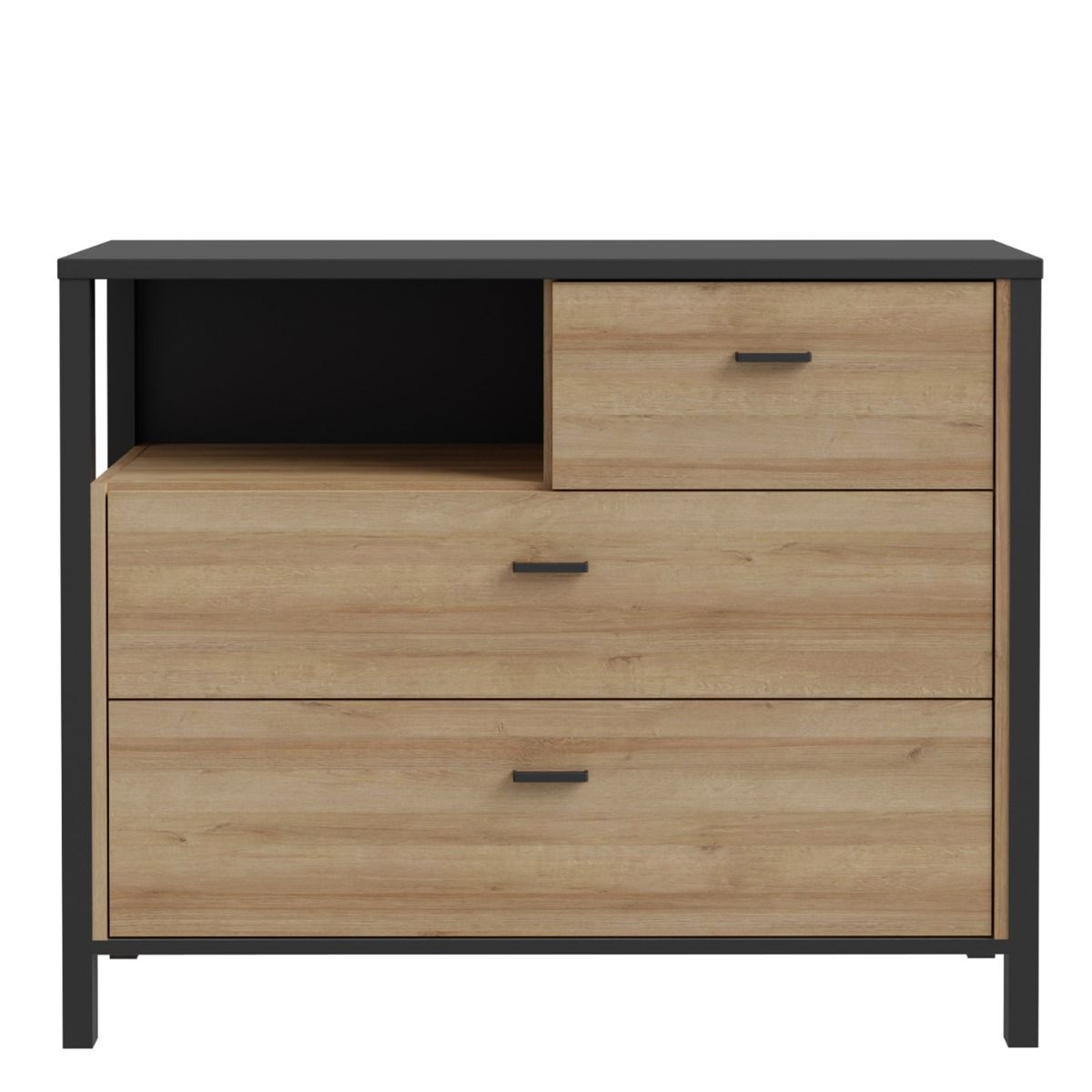 High Rock Chest of 3 Drawers in Matt Black/Riviera Brown
