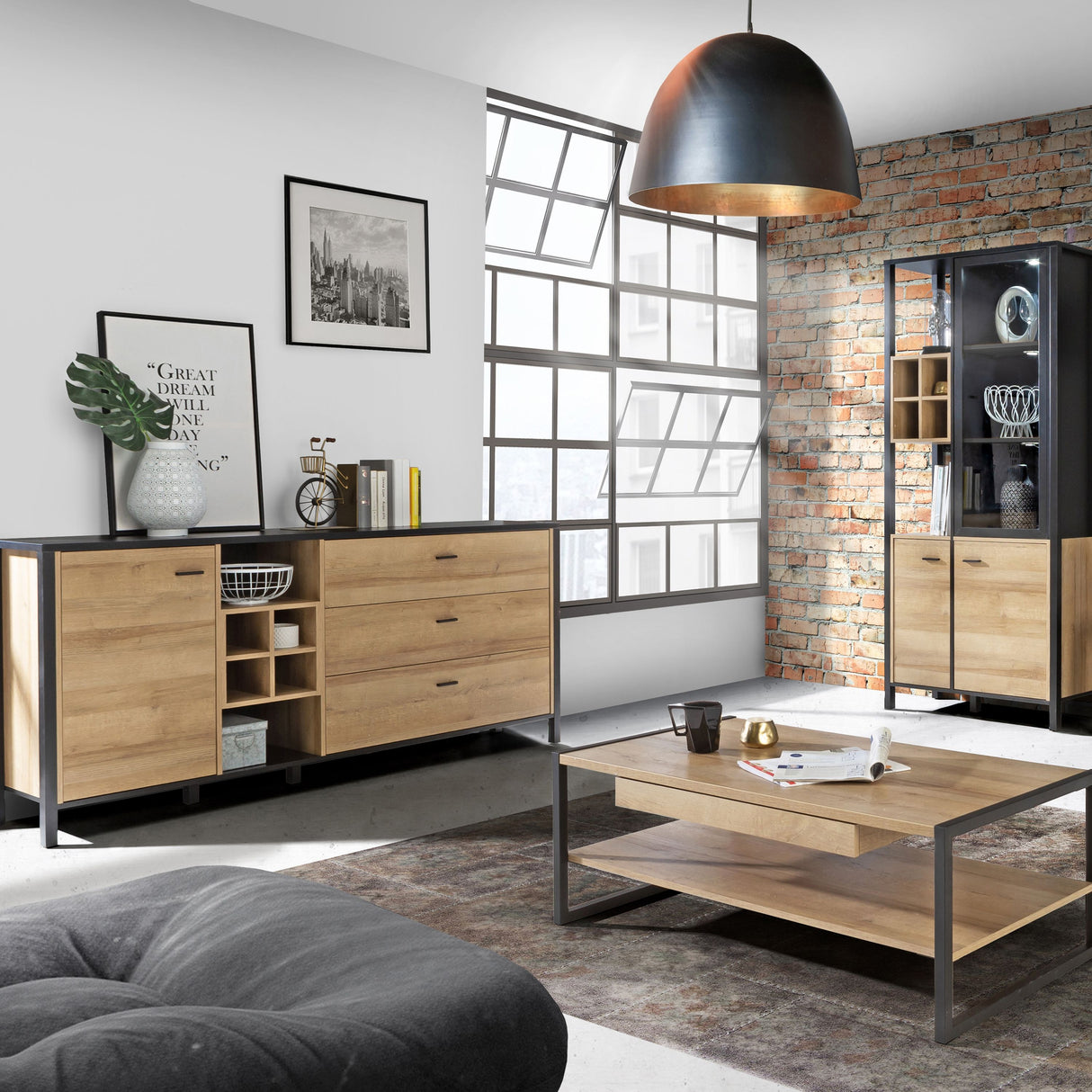 High Rock (Large) Sideboard in Matt Black/Riviera Brown