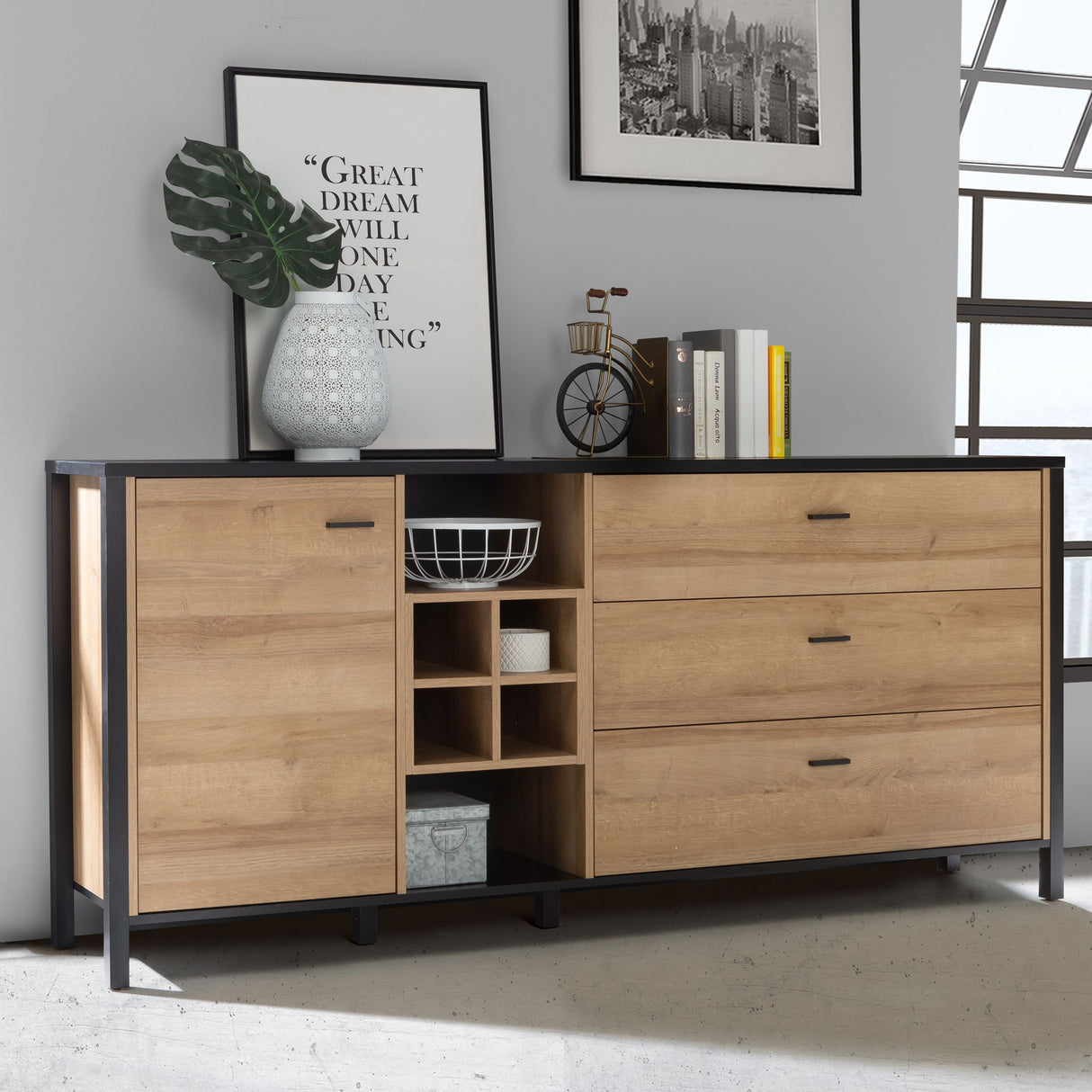 High Rock (Large) Sideboard in Matt Black/Riviera Brown