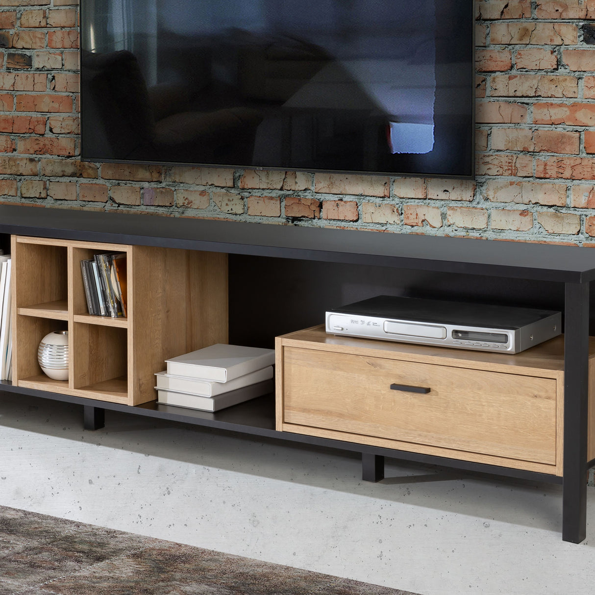 High Rock Wide TV Unit in Matt Black/Riviera Brown