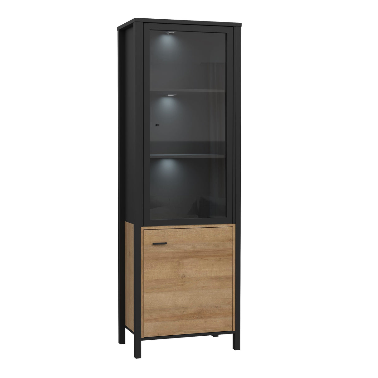 High Rock Wide Display Cabinet in Matt Black/Riviera Brown