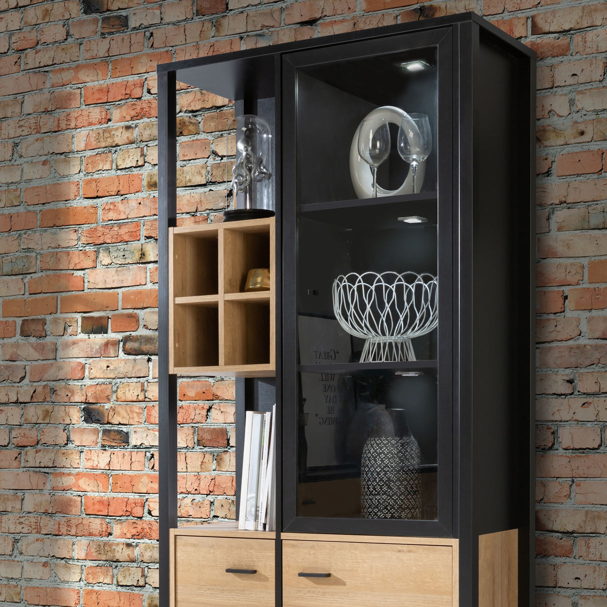 High Rock Display Cabinet in Matt Black/Riviera Brown