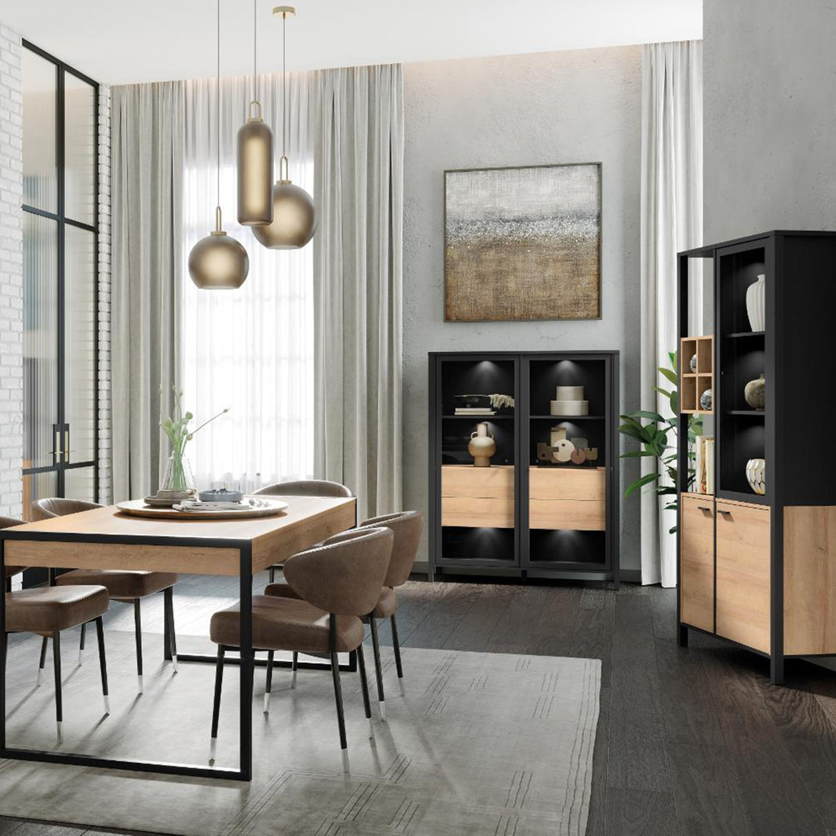 High Rock Display Cabinet in Matt Black/Riviera Brown