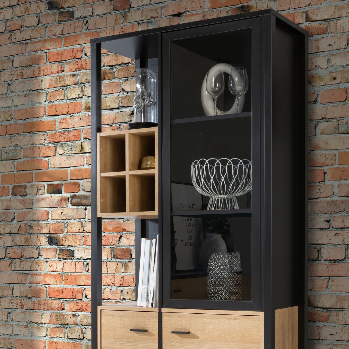 High Rock Display Cabinet in Matt Black/Riviera Brown