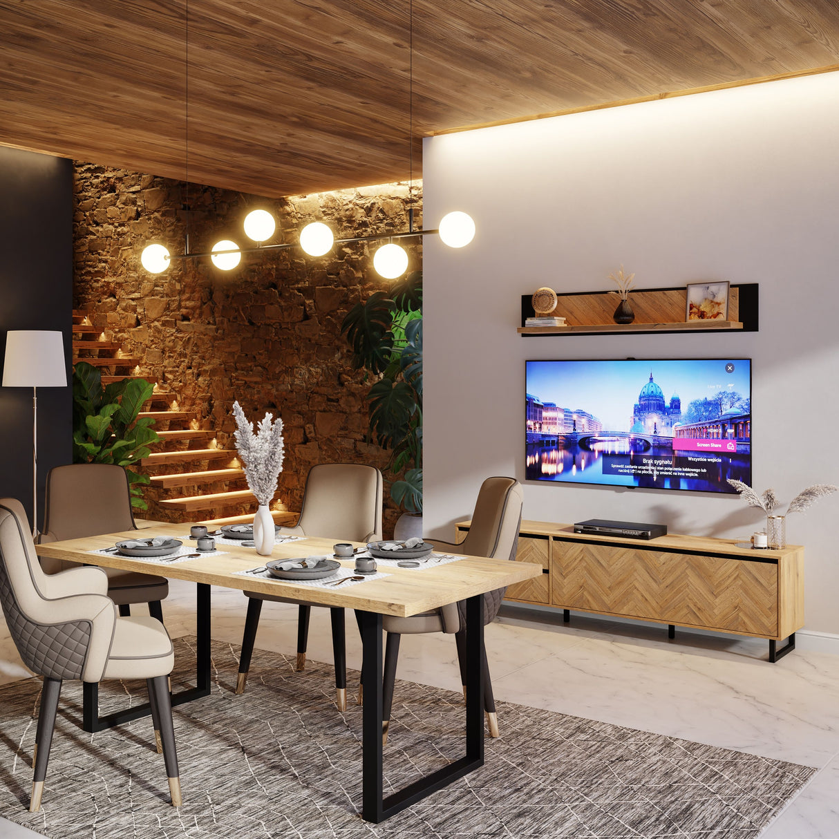 Nikomedes TV Unit in Spica Brown/Matt Black/Bartex Brown