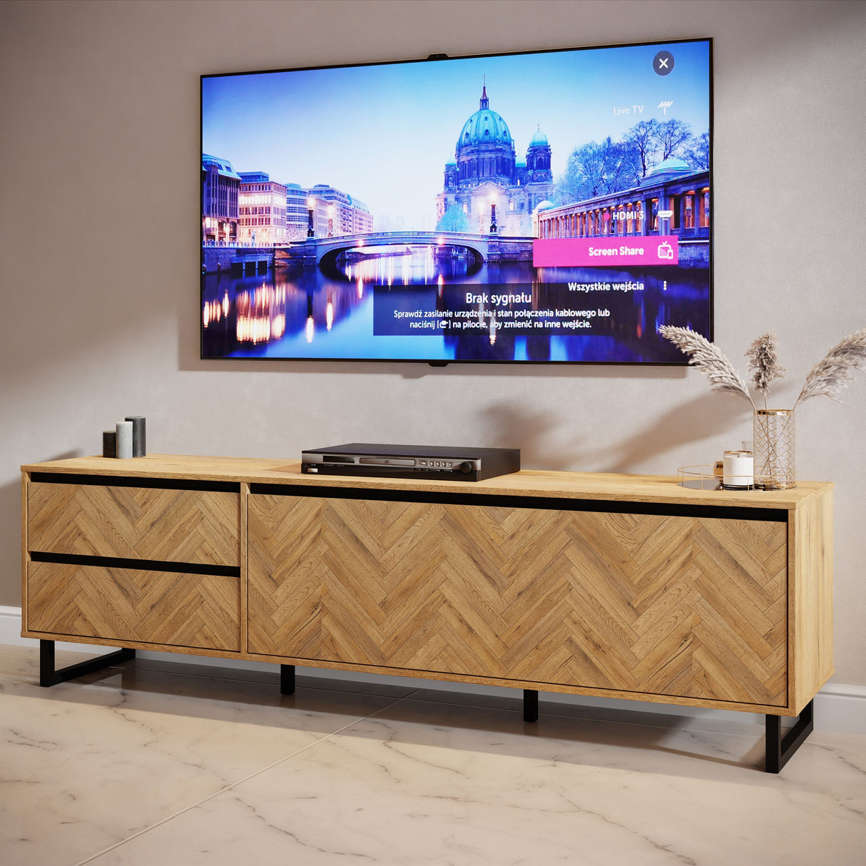 Nikomedes TV Unit in Spica Brown/Matt Black/Bartex Brown