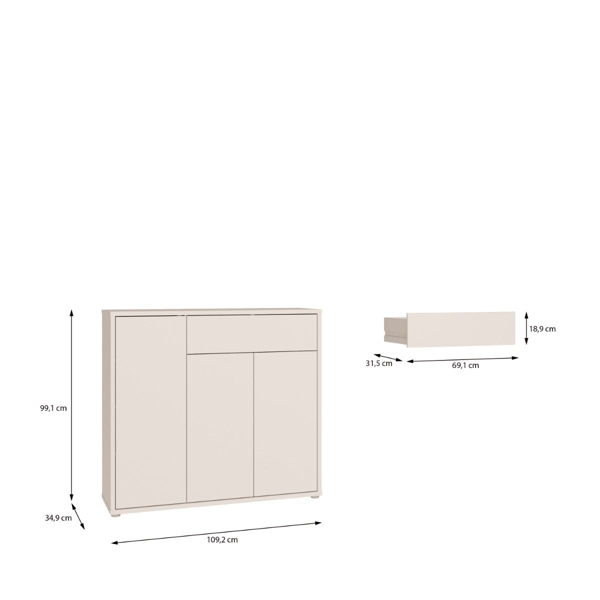Alice Springs Sideboard with 3 Doors Push-to-Open & 1 Drawer Push-to-Open in Sand