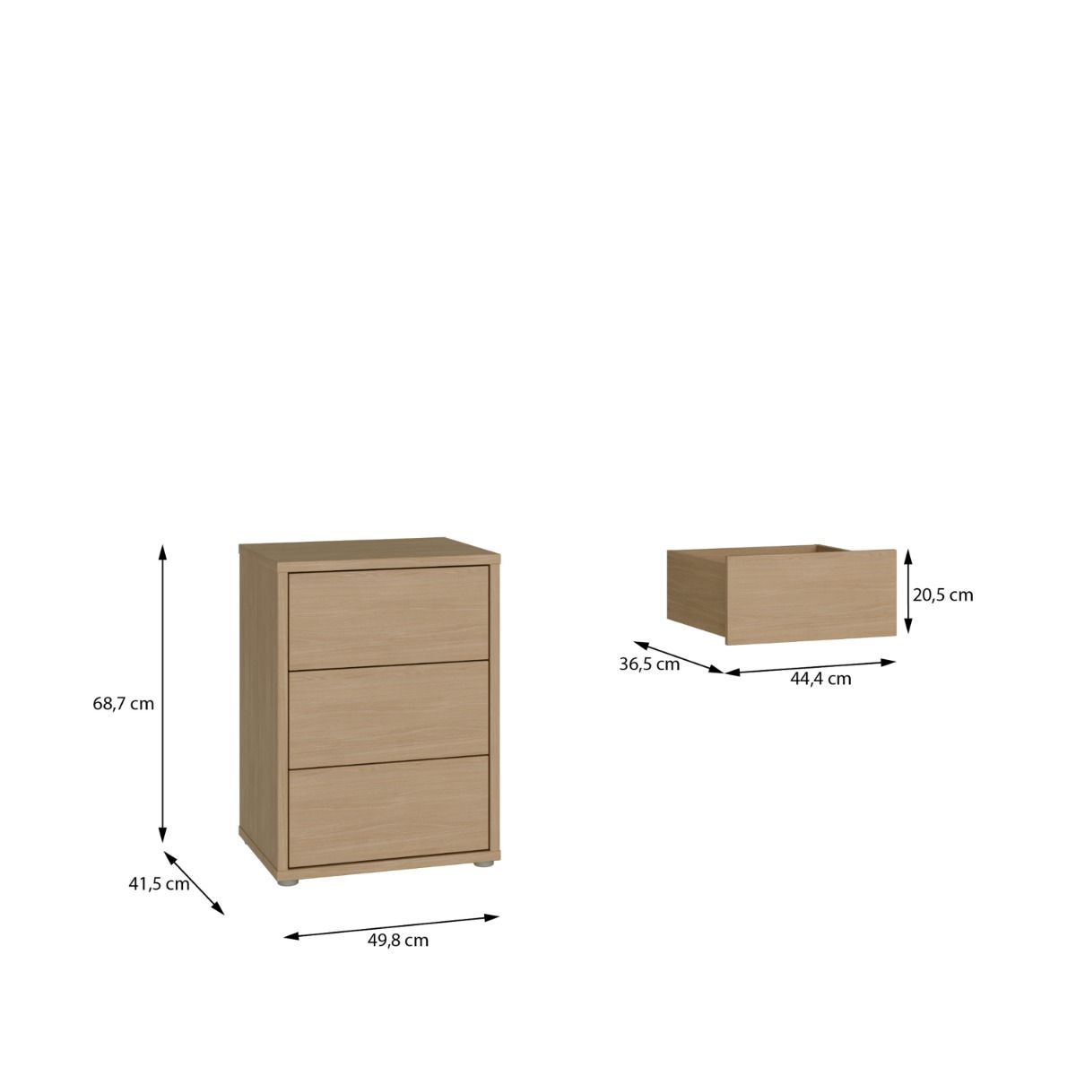 Alice Springs Bedside Cabinet with 3 Drawers Push-to-Open