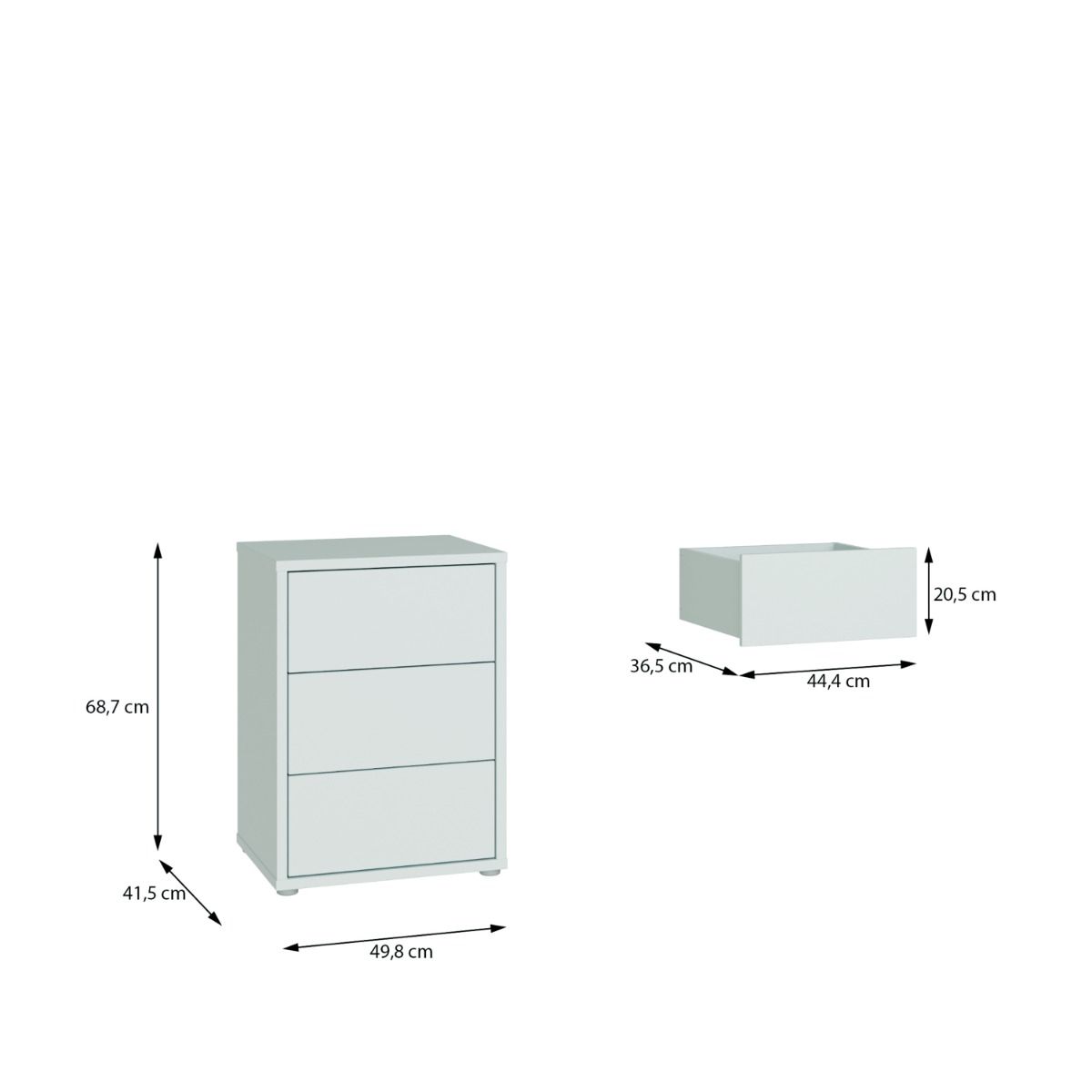 Alice Springs Bedside Cabinet with 3 Drawers Push-to-Open