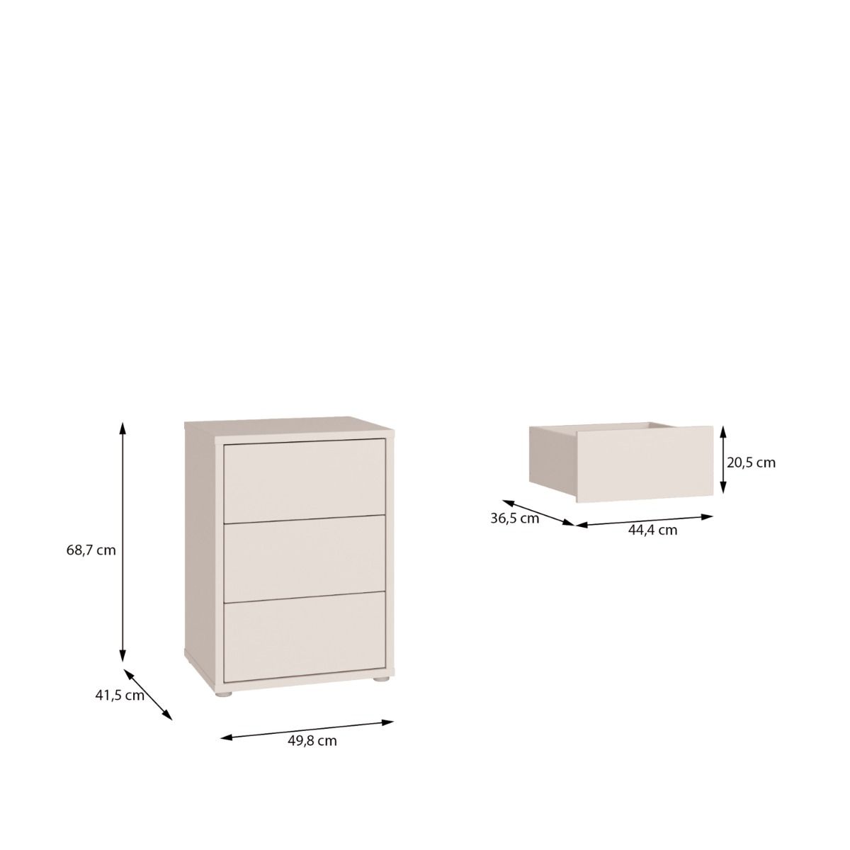 Alice Springs Bedside Cabinet with 3 Drawers Push-to-Open