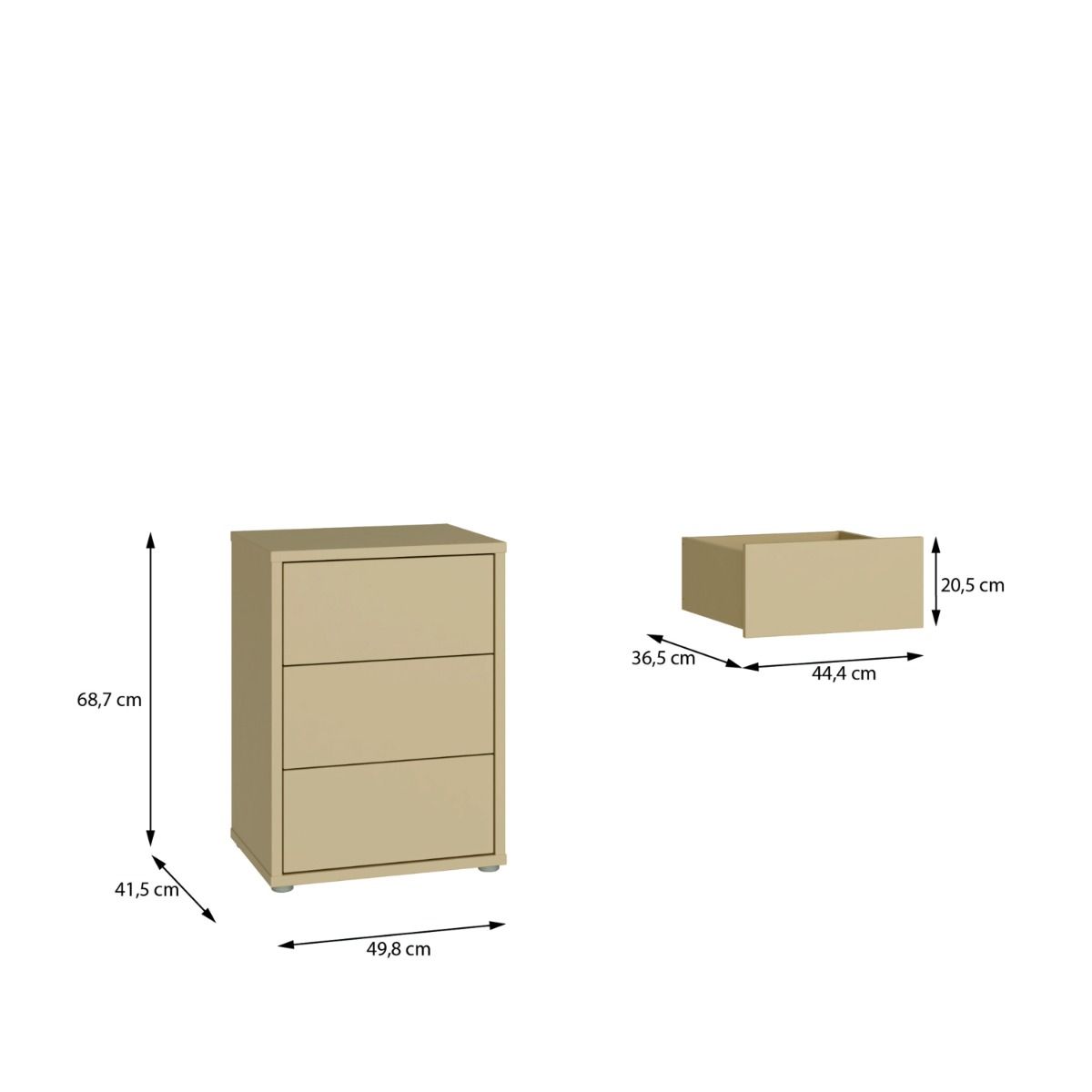 Alice Springs Bedside Cabinet with 3 Drawers Push-to-Open