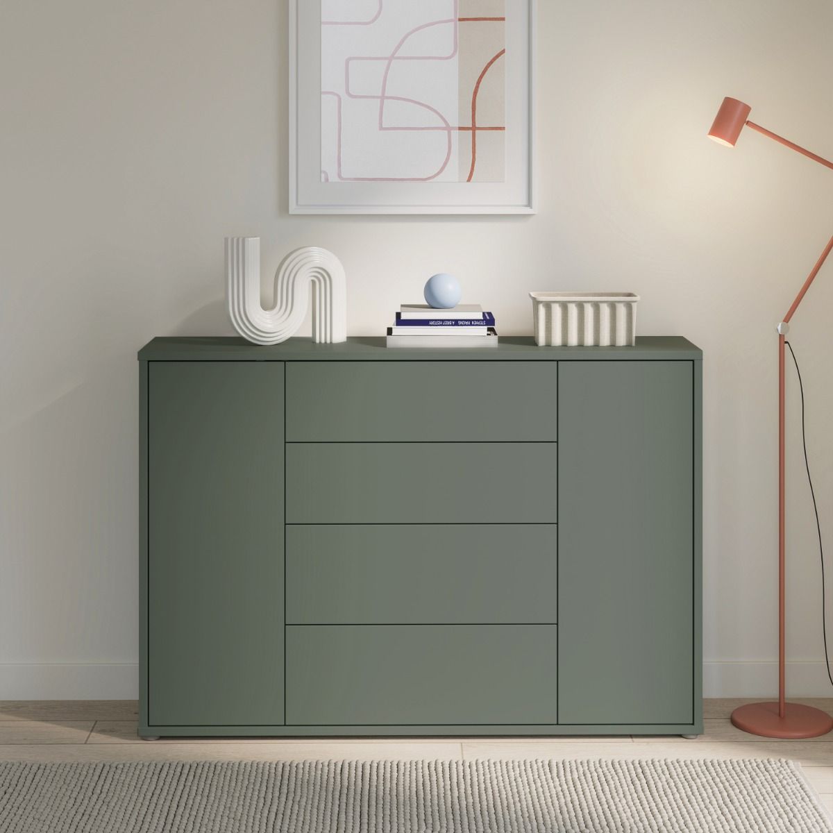 Alice Springs Wide Sideboard with 4 Drawers & 2 Doors with Push-to-Open