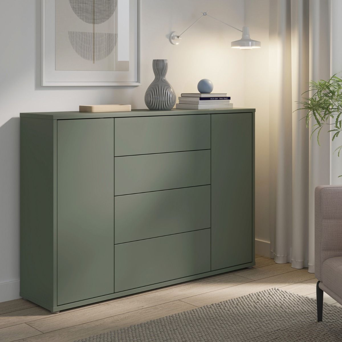 Alice Springs Wide Sideboard with 4 Drawers & 2 Doors with Push-to-Open