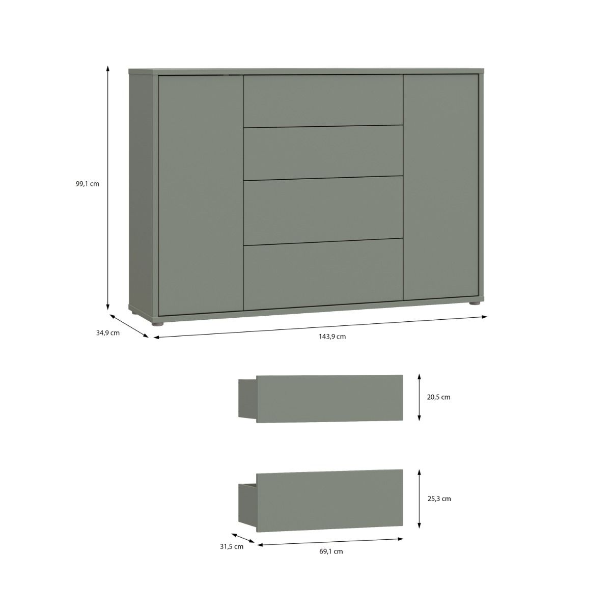 Alice Springs Wide Sideboard with 4 Drawers & 2 Doors with Push-to-Open