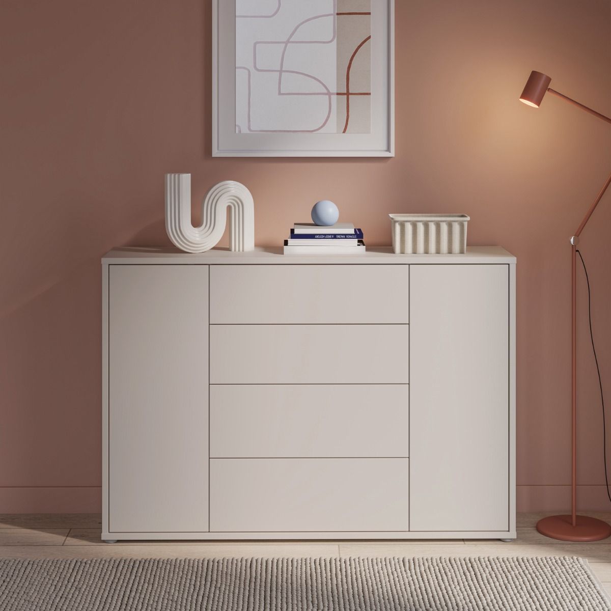 Alice Springs Wide Sideboard with 4 Drawers & 2 Doors with Push-to-Open