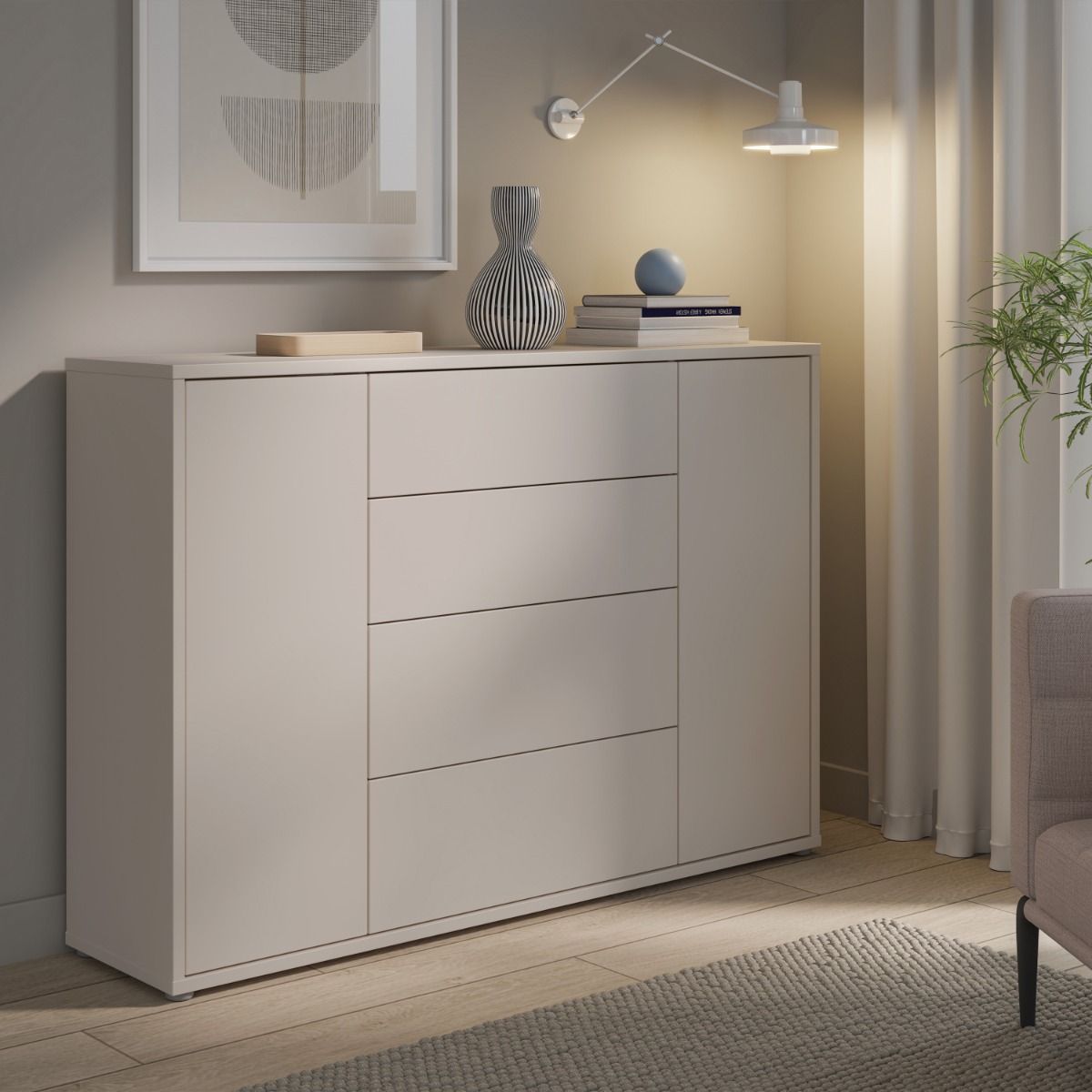 Alice Springs Wide Sideboard with 4 Drawers & 2 Doors with Push-to-Open