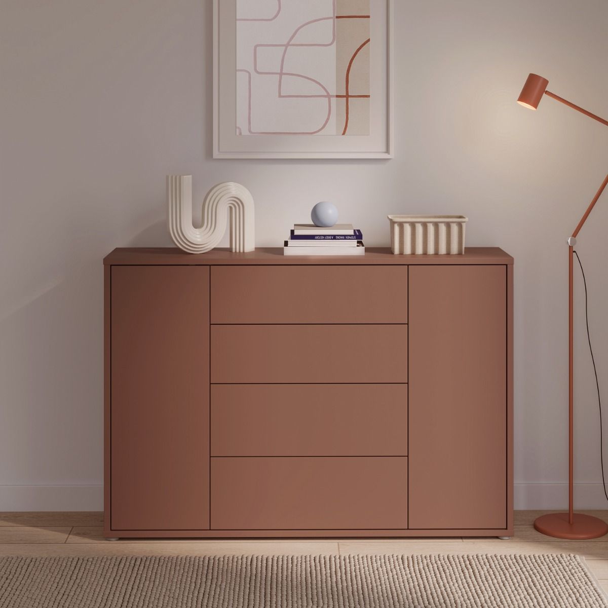 Alice Springs Wide Sideboard with 4 Drawers & 2 Doors with Push-to-Open