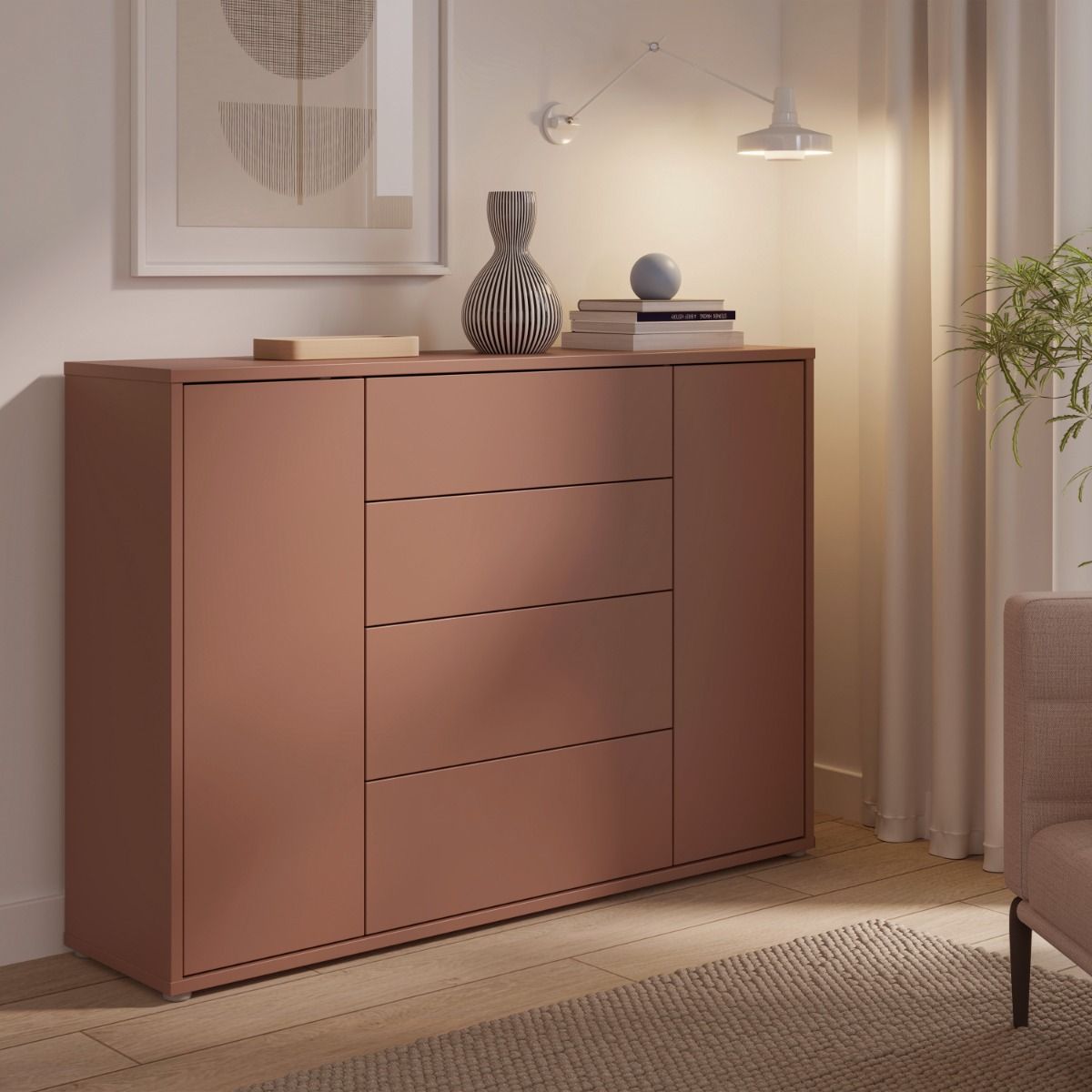 Alice Springs Wide Sideboard with 4 Drawers & 2 Doors with Push-to-Open