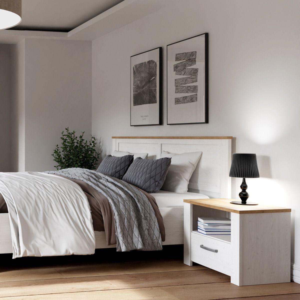 Bohol 1 Drawer Bedside in White/Riviera Brown