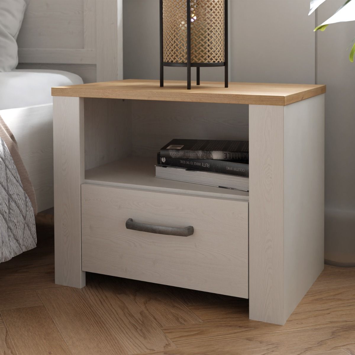 Bohol 1 Drawer Bedside in White/Riviera Brown
