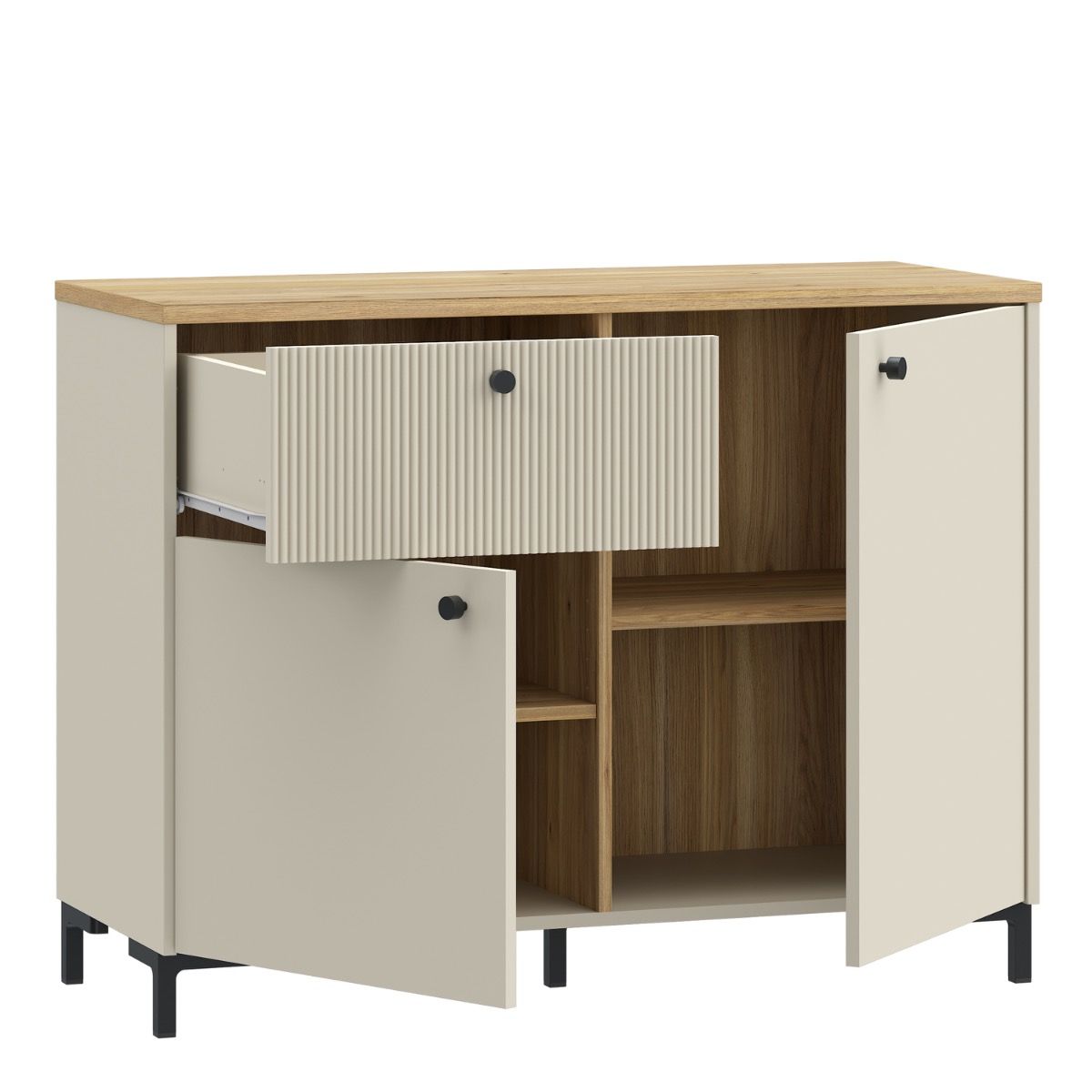 Bixbite Sideboard with Fluted Detail, Drawer & Cupboard in Mauvella Brown and Sand