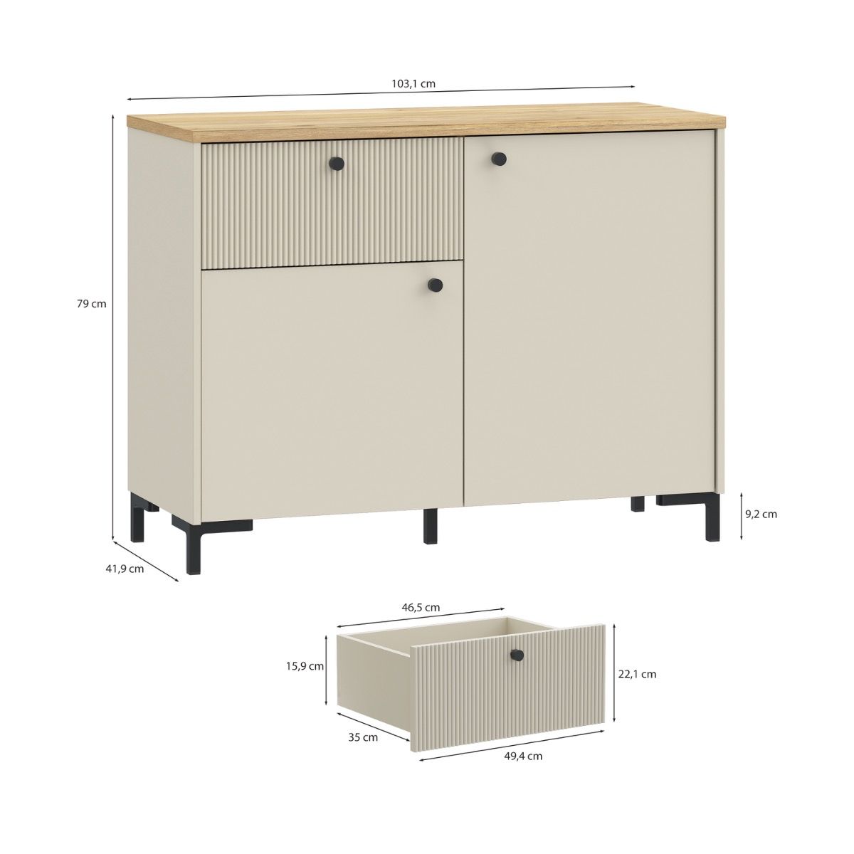 Bixbite Sideboard with Fluted Detail, Drawer & Cupboard in Mauvella Brown and Sand