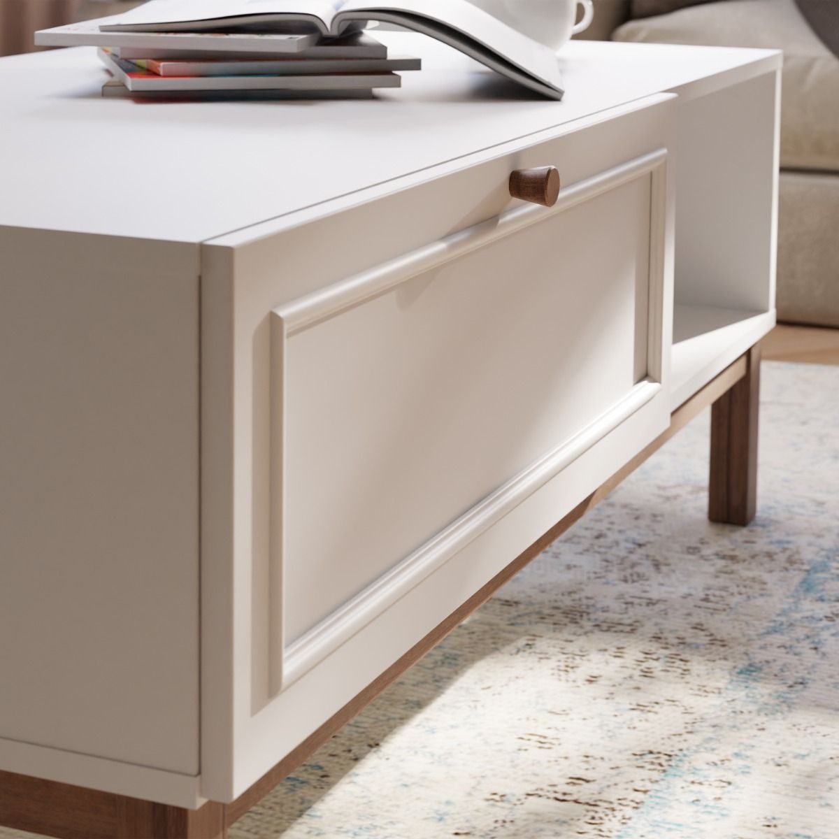 Wensley 1 Drawer Coffee Table in Light Grey and Brown