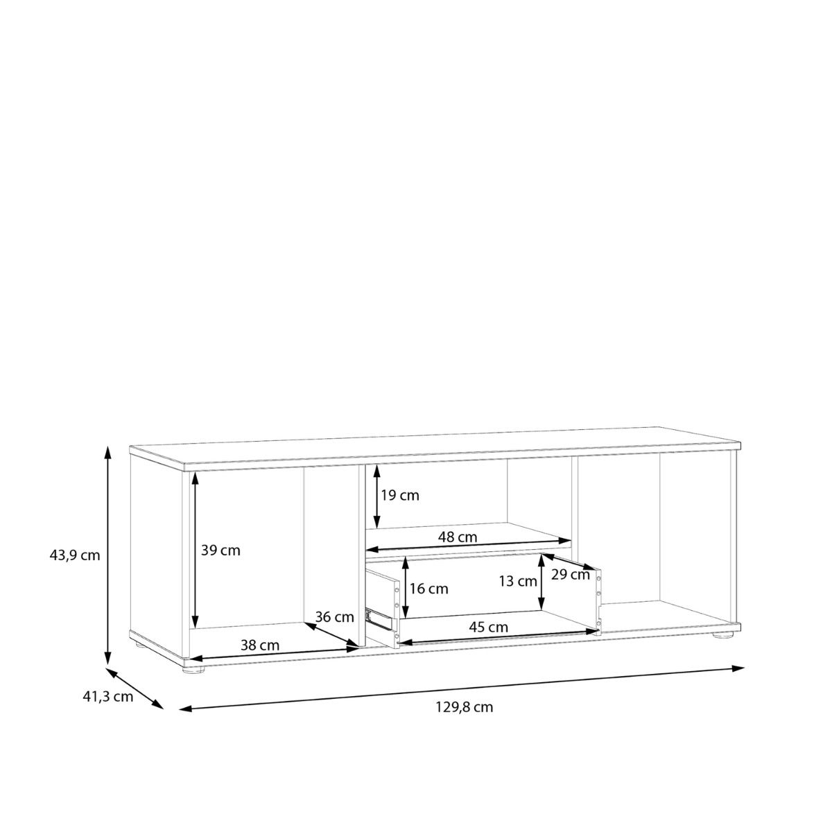 Ganymede Wide TV Unit with Open Shelf, Drawer & 2 Doors