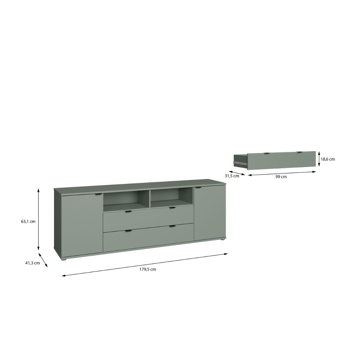 Ganymede Wide TV Unit with Open Shelving, 2 Drawers & 2 Doors