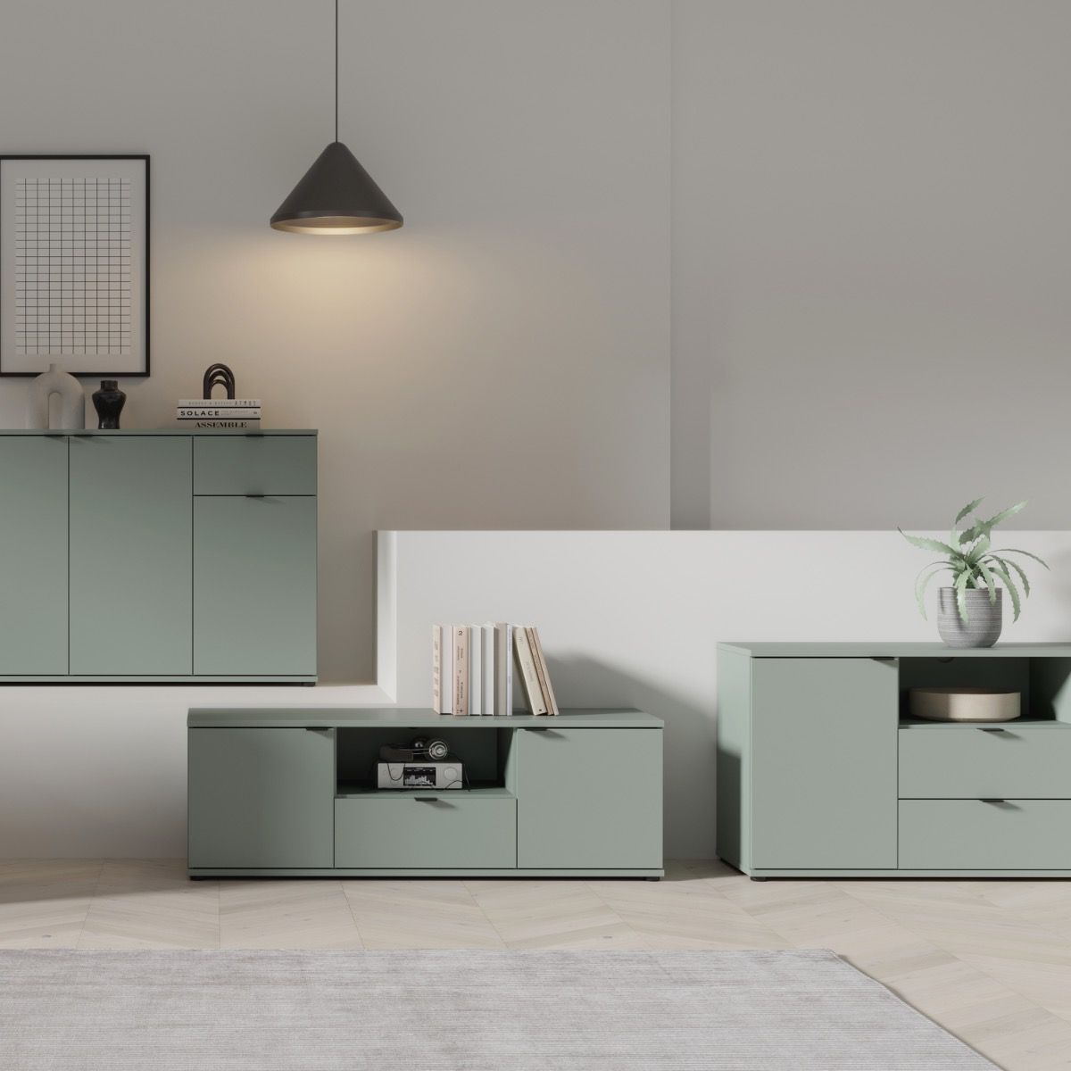 Ganymede Wide TV Unit with Open Shelving, 2 Drawers & 2 Doors