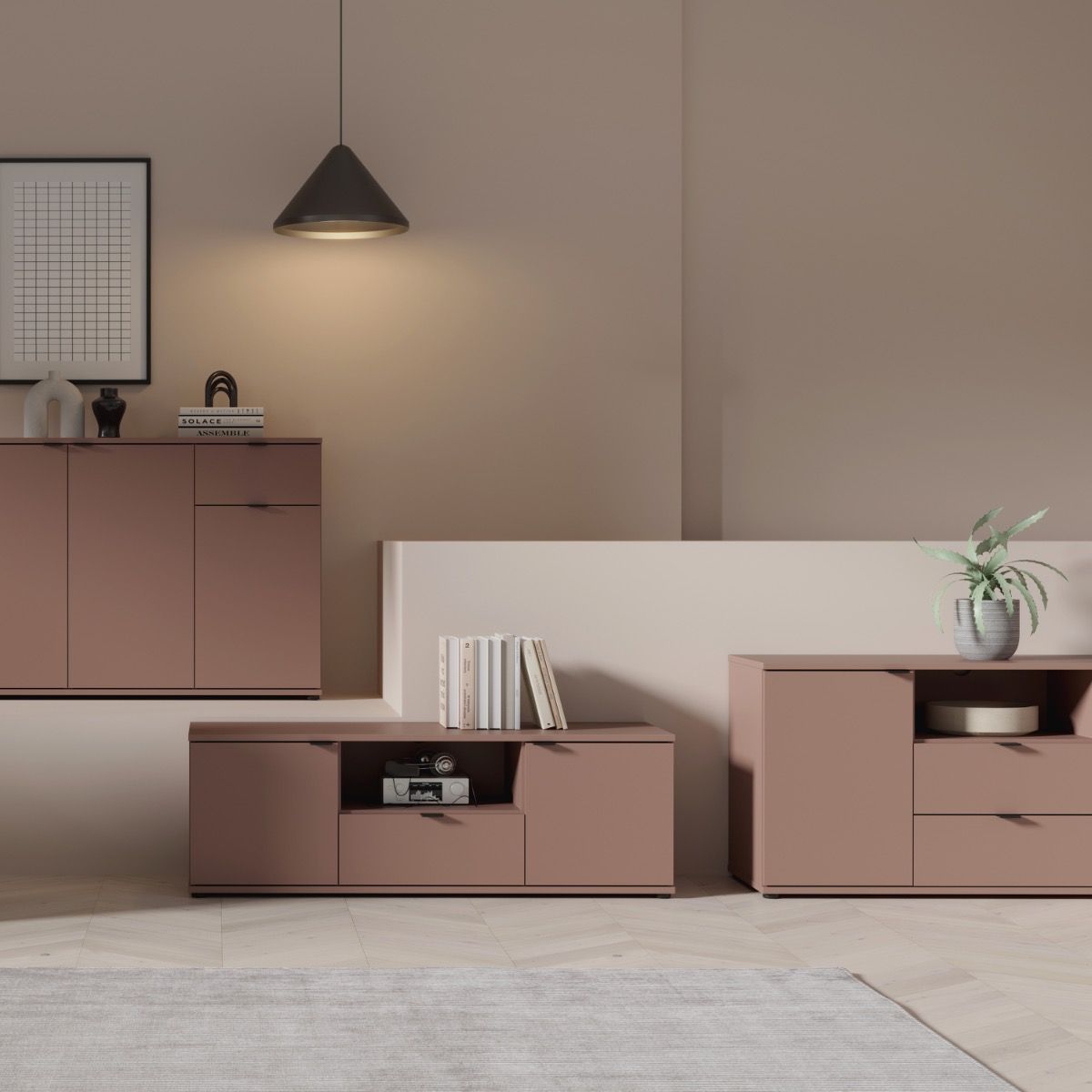 Ganymede Wide TV Unit with Open Shelving, 2 Drawers & 2 Doors