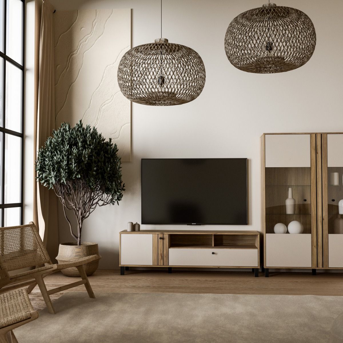 Grafton TV Unit in Cream and Brown
