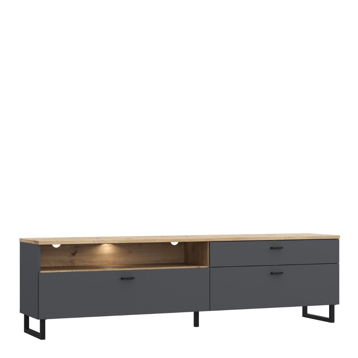 Klara TV Unit with 1 Drawer 2 Flip Doors in Grey and Brown inc LED Lighting